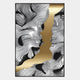 Aurista Gold Rift & Monochrome Line Cotton Spray Wall Art by Giant Sculptures features intricate black and white waves intersected by a jagged gold strip, elegantly framed in brushed aluminium for bold contrast.
