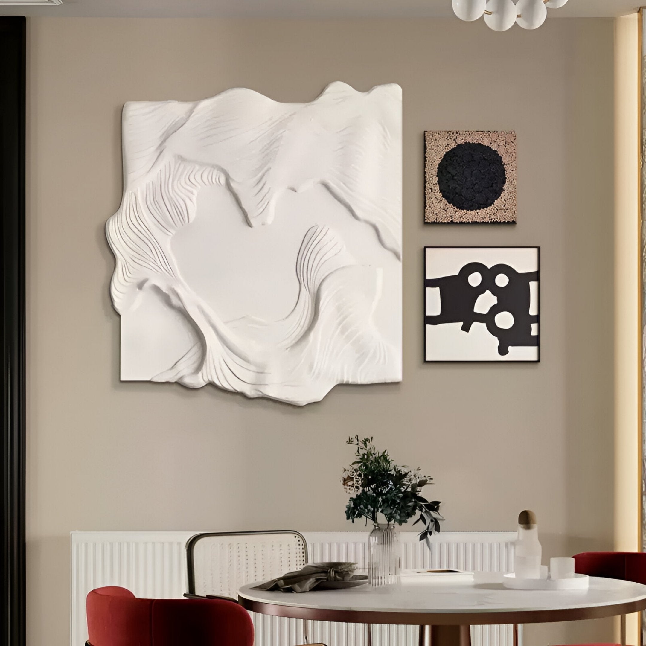 Serava 3-Set Cream & Black Abstract 3D Relief Wall Art