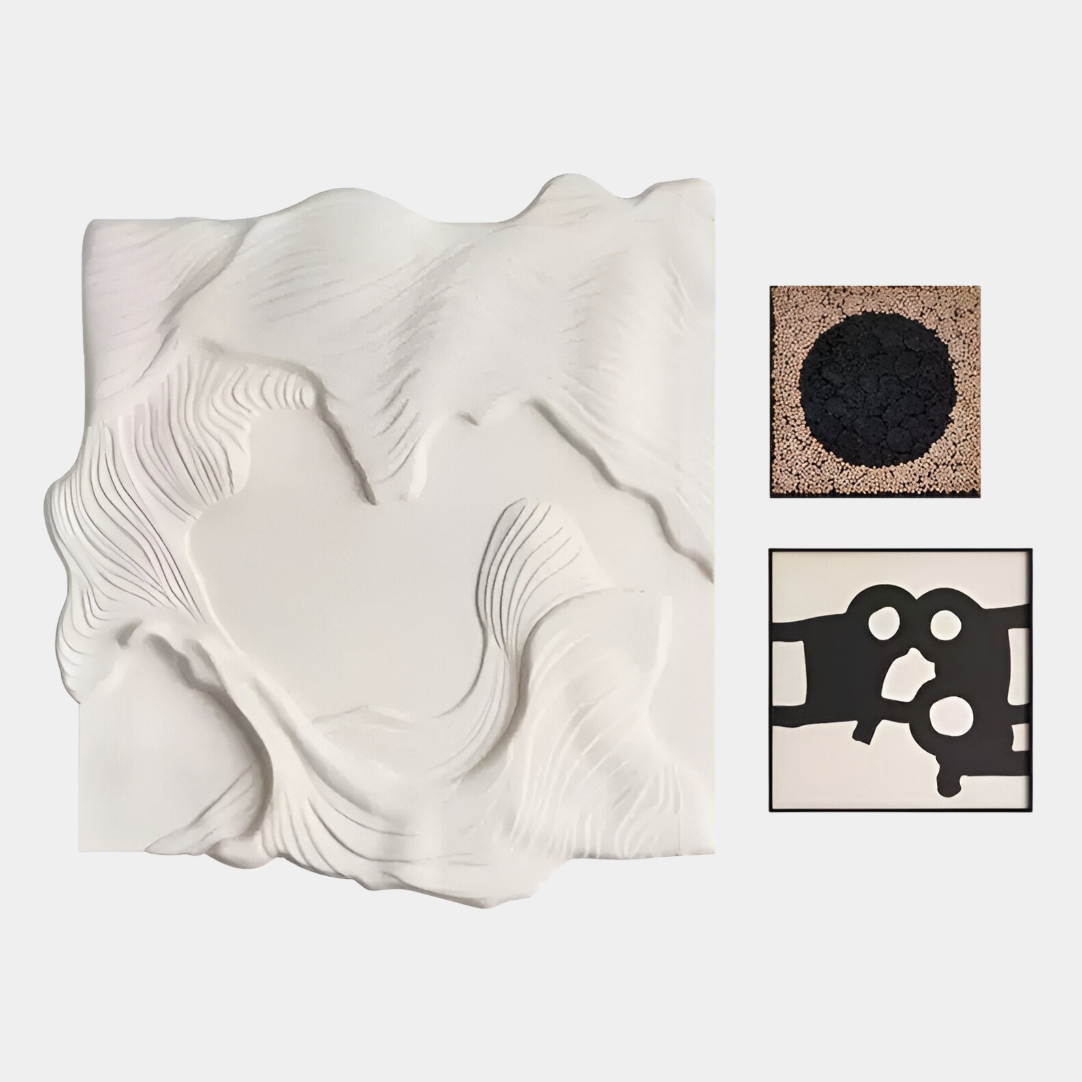 Serava 3-Set Cream & Black Abstract 3D Relief Wall Art