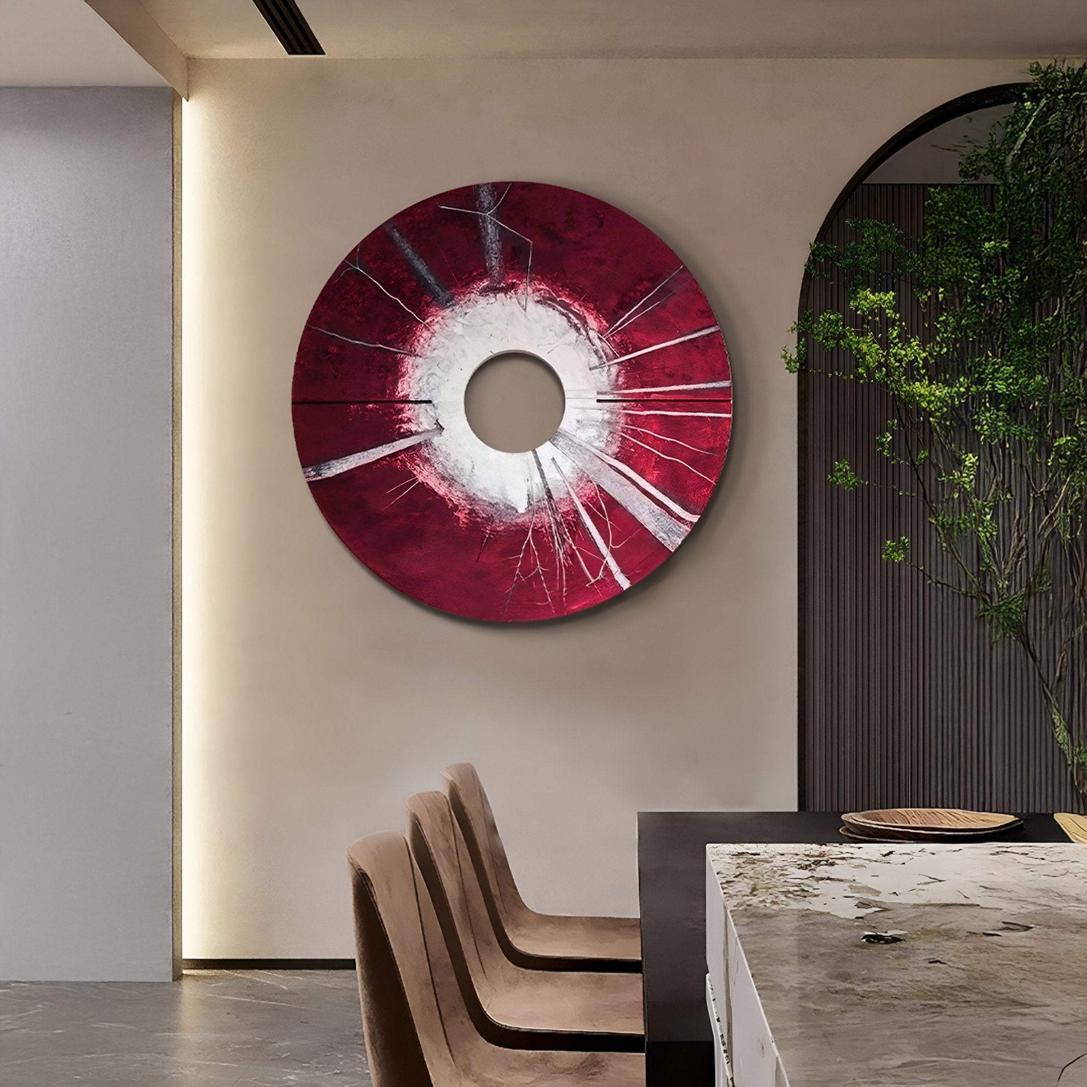 Solyra Crimson Circular Textured Wood 3D Wall Art