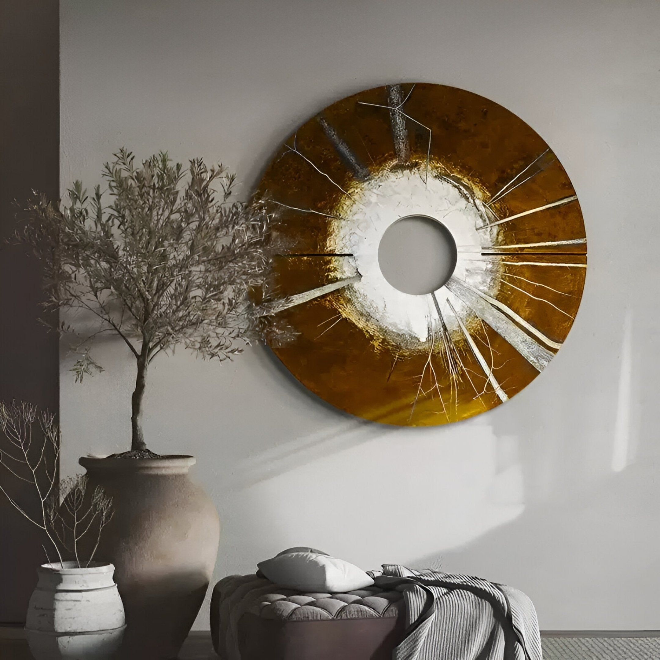 Solyra Bronze Circular Textured Wood 3D Wall Art