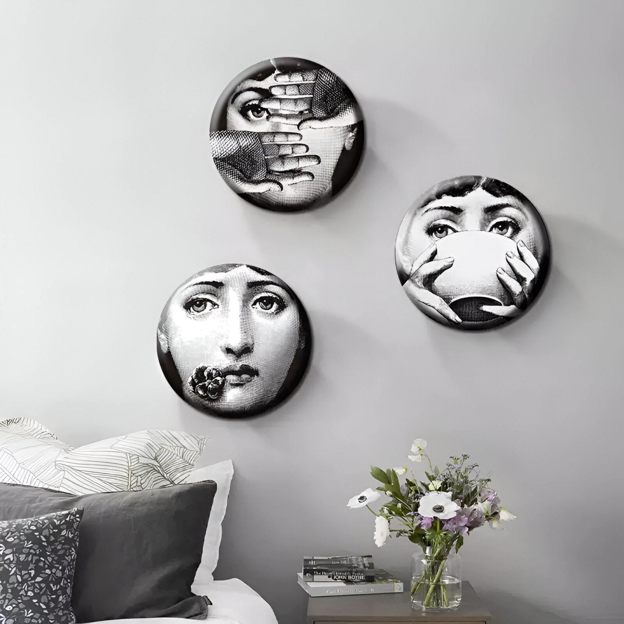 Lunoria Flower Face Round Wood Embossed Wall Art