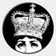 Lunoria Crowned Face Round Wood Embossed Wall Art by Giant Sculptures features a woman's upward gaze and ornate crown on a dark backdrop—ideal vintage modern decor.