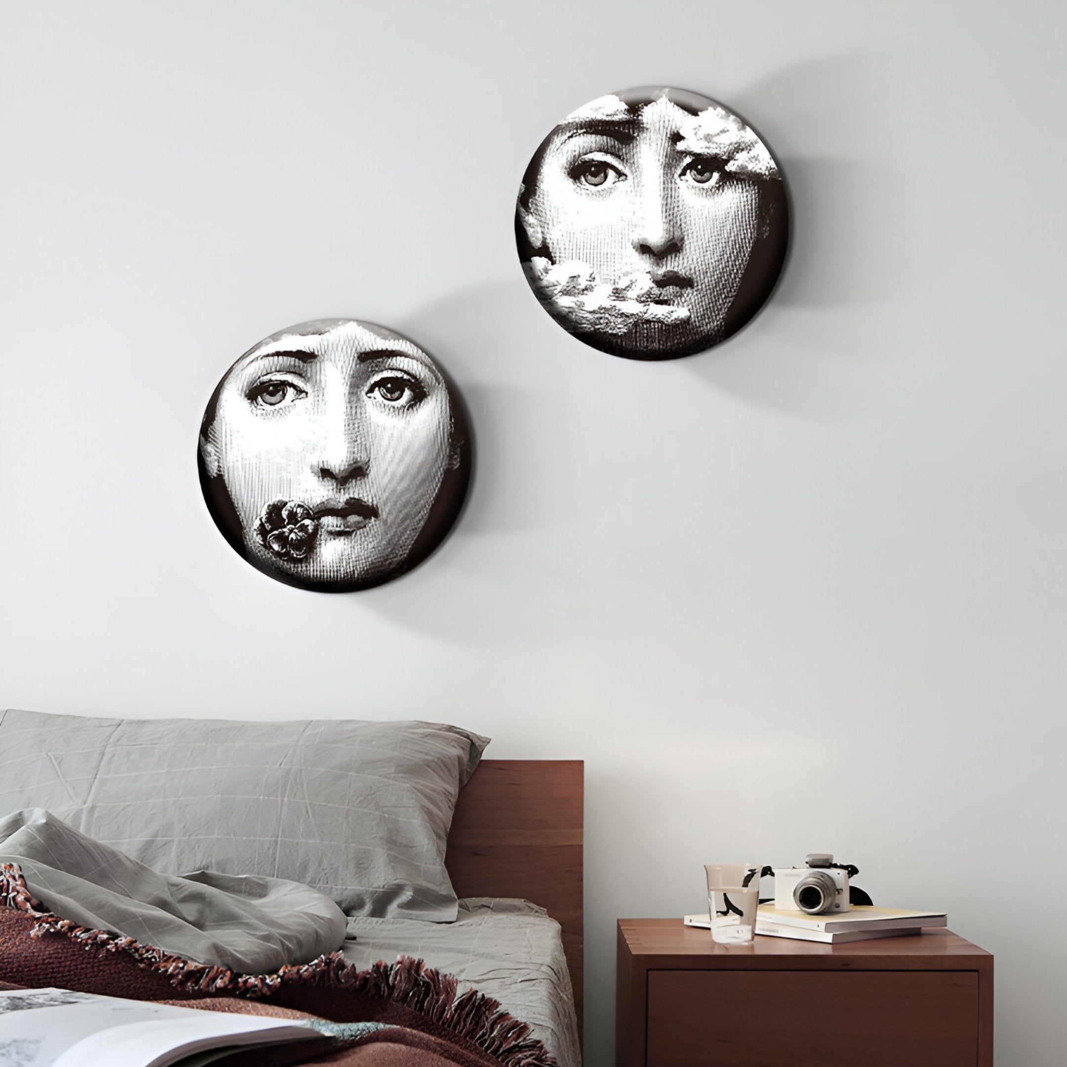 Lunoria Cloud Face Round Wood Embossed Wall Art