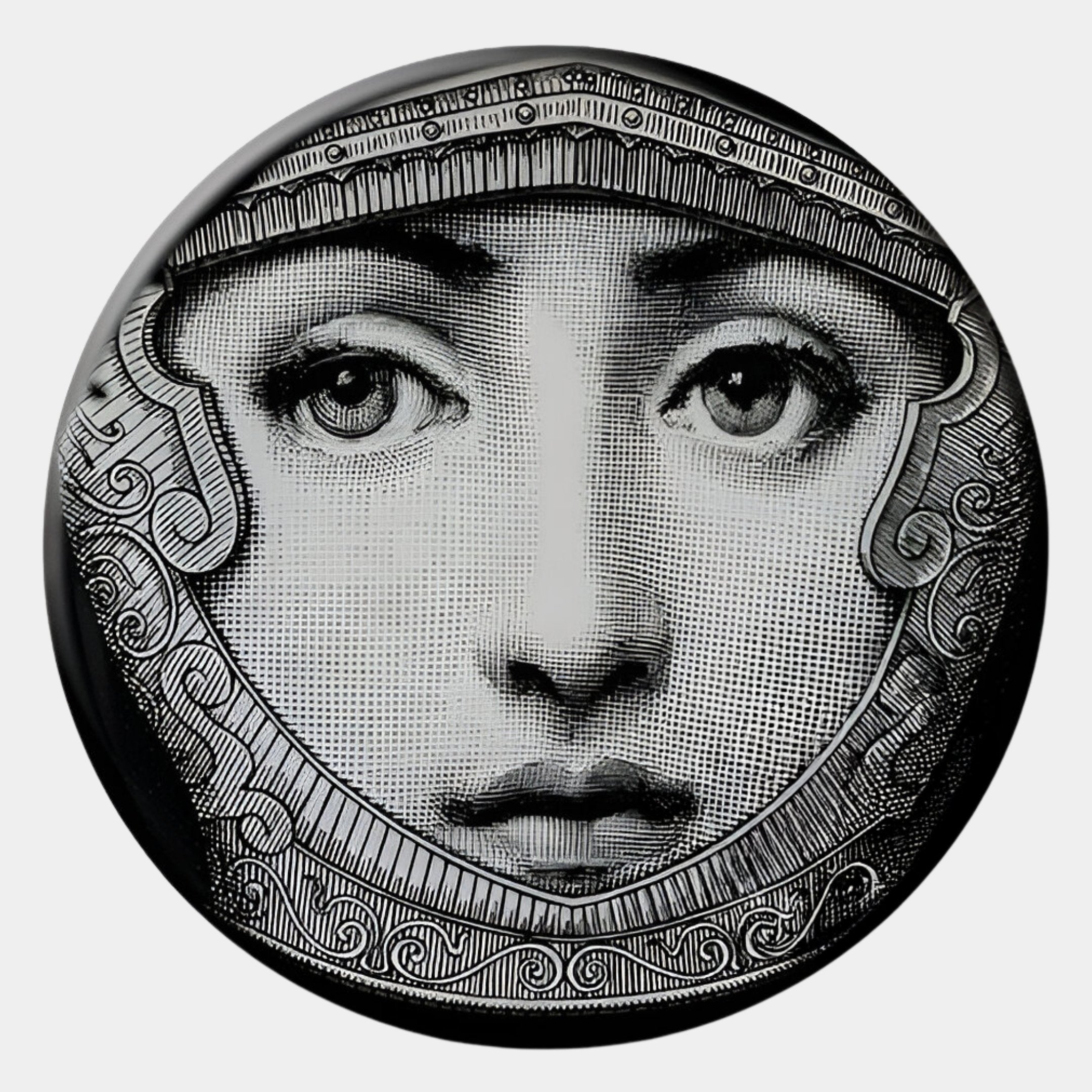 Lunoria Ornate Frame Face Round Wood Embossed Wall Art