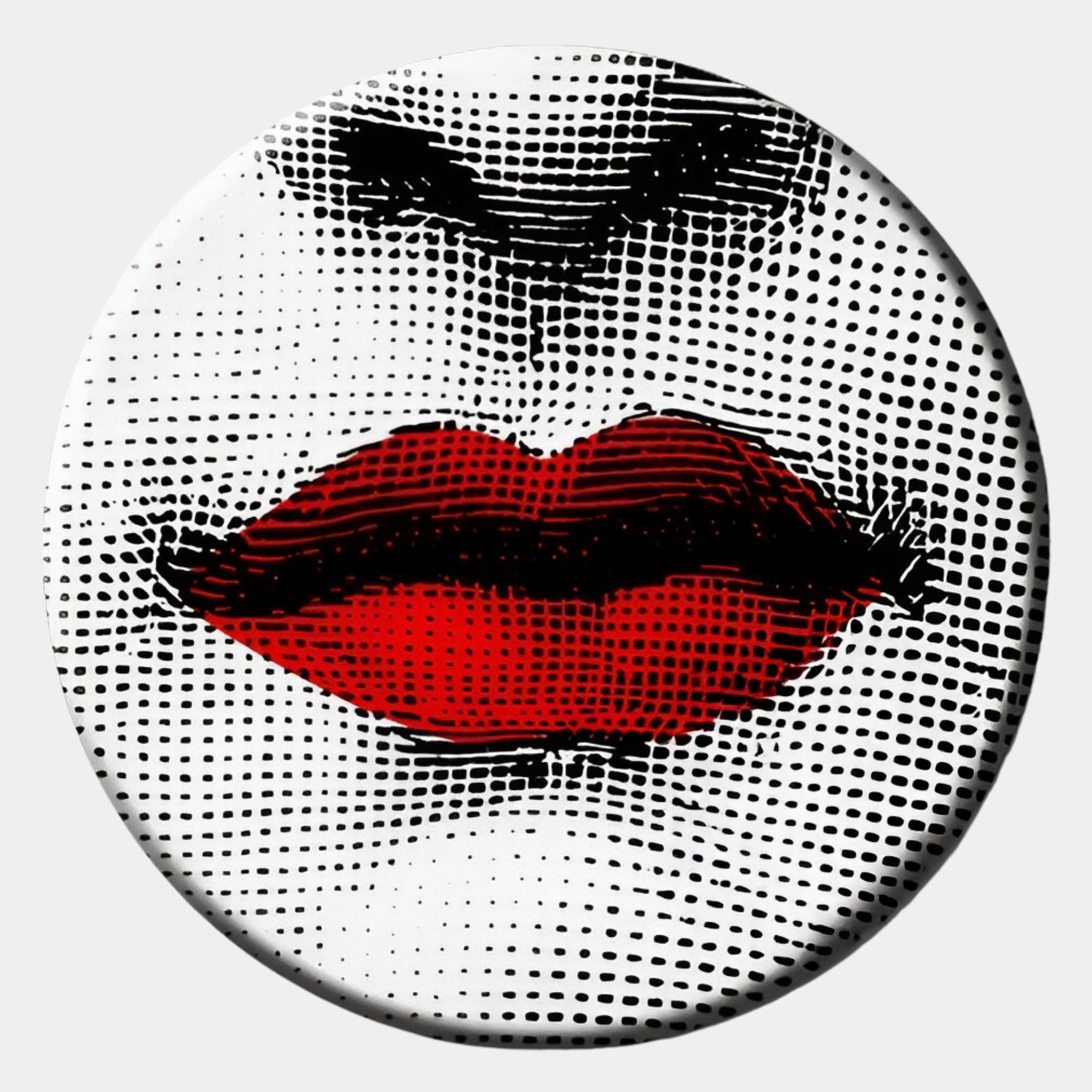 Lunoria Red Lips Graphic Round Wood Embossed Wall Art