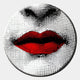 The Lunoria Red Lips Graphic Round Wood Embossed Wall Art by Giant Sculptures features a bold pop art image with red lips and black and white halftone dots, creating striking retro comic book style decor for any space.