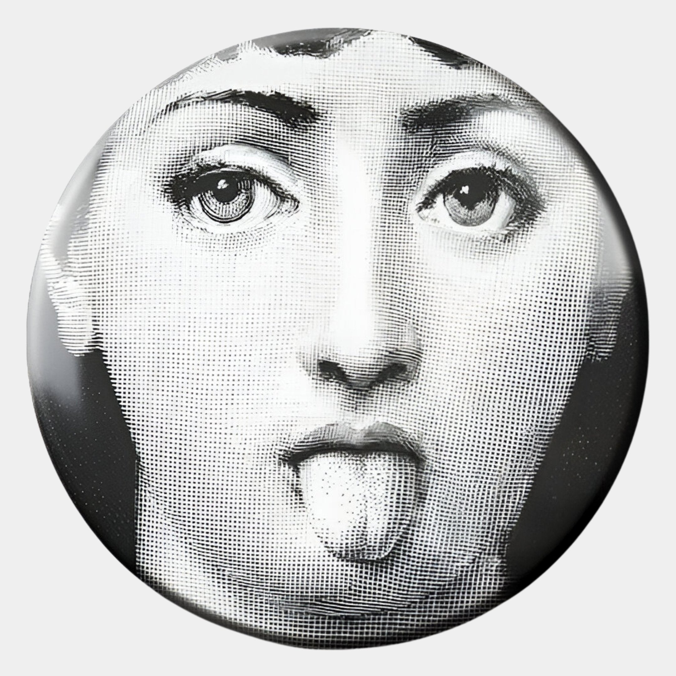 Lunoria Playful Tongue Face Round Wood Embossed Wall Art