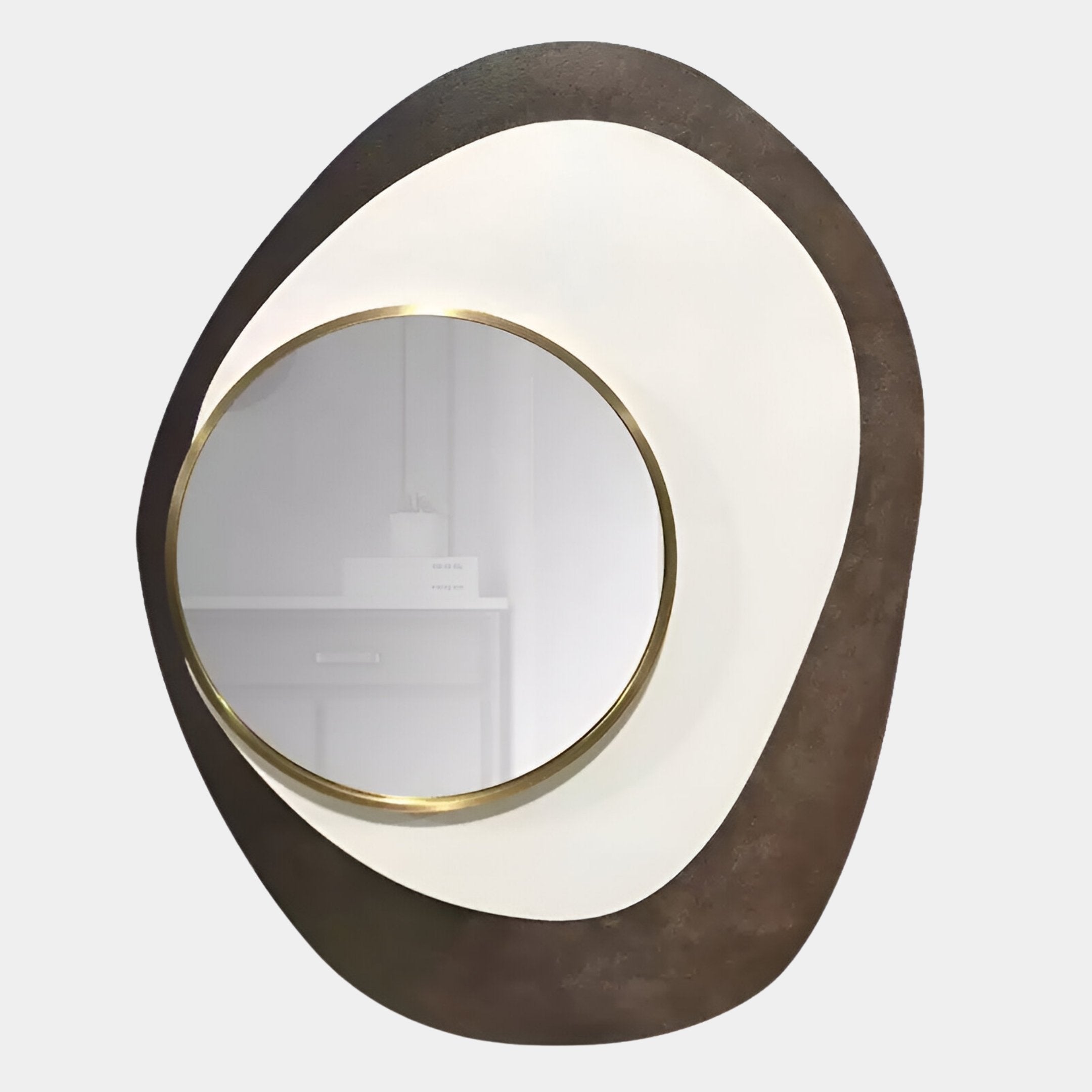 Orrana Bronze & White Organic Round Mirror 3D Wall Art