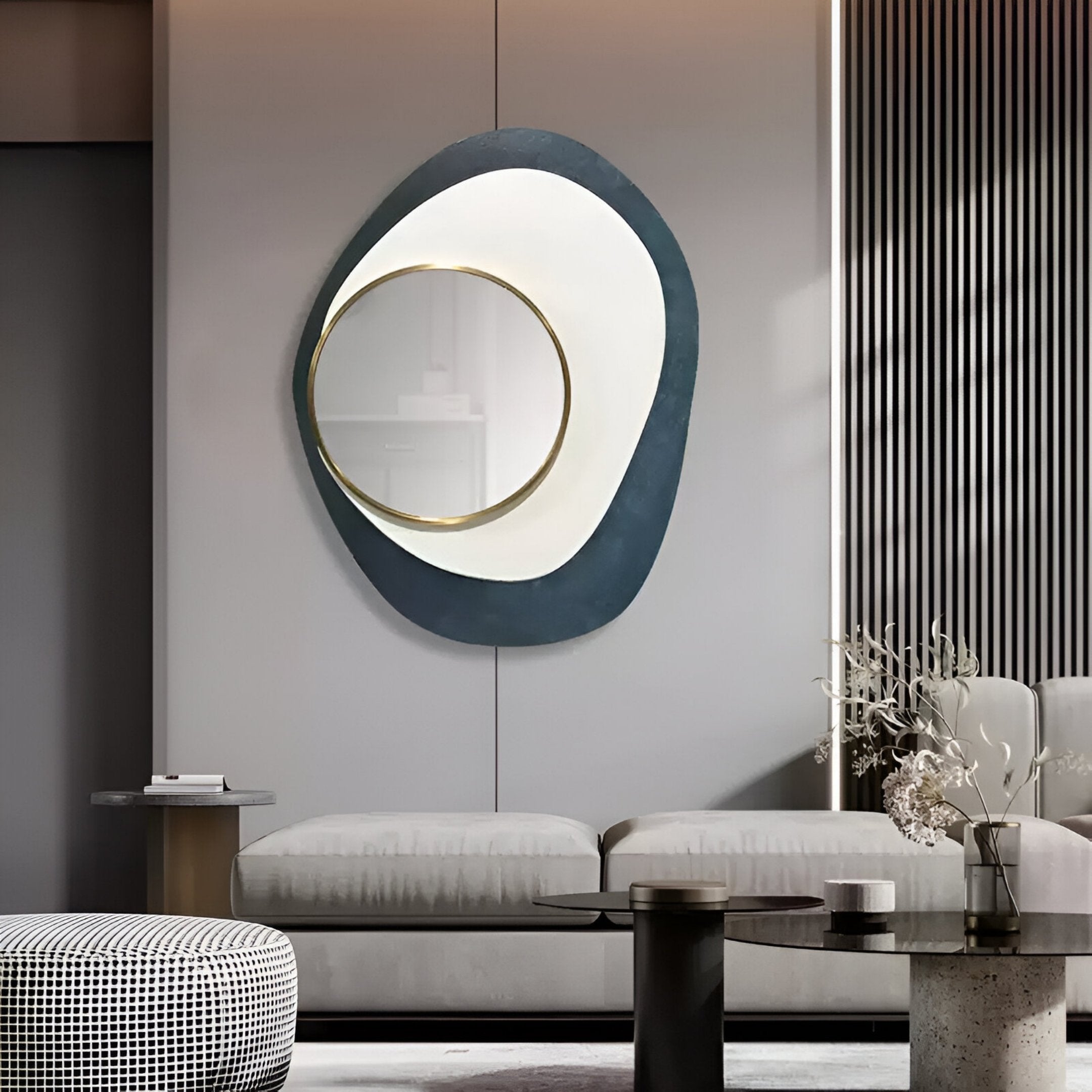 Orrana Blue & White Organic Round Mirror 3D Wall Art