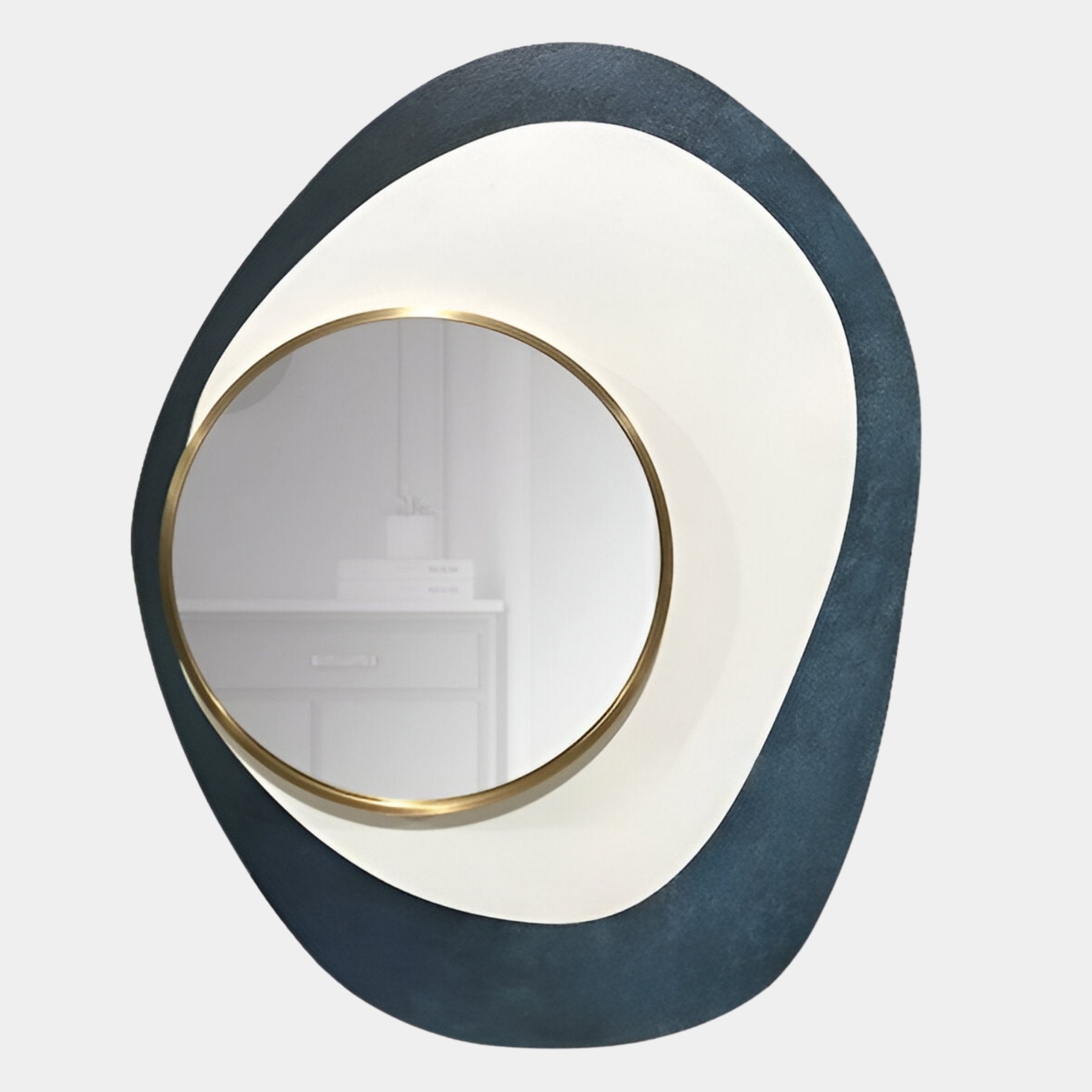 Orrana Blue & White Organic Round Mirror 3D Wall Art