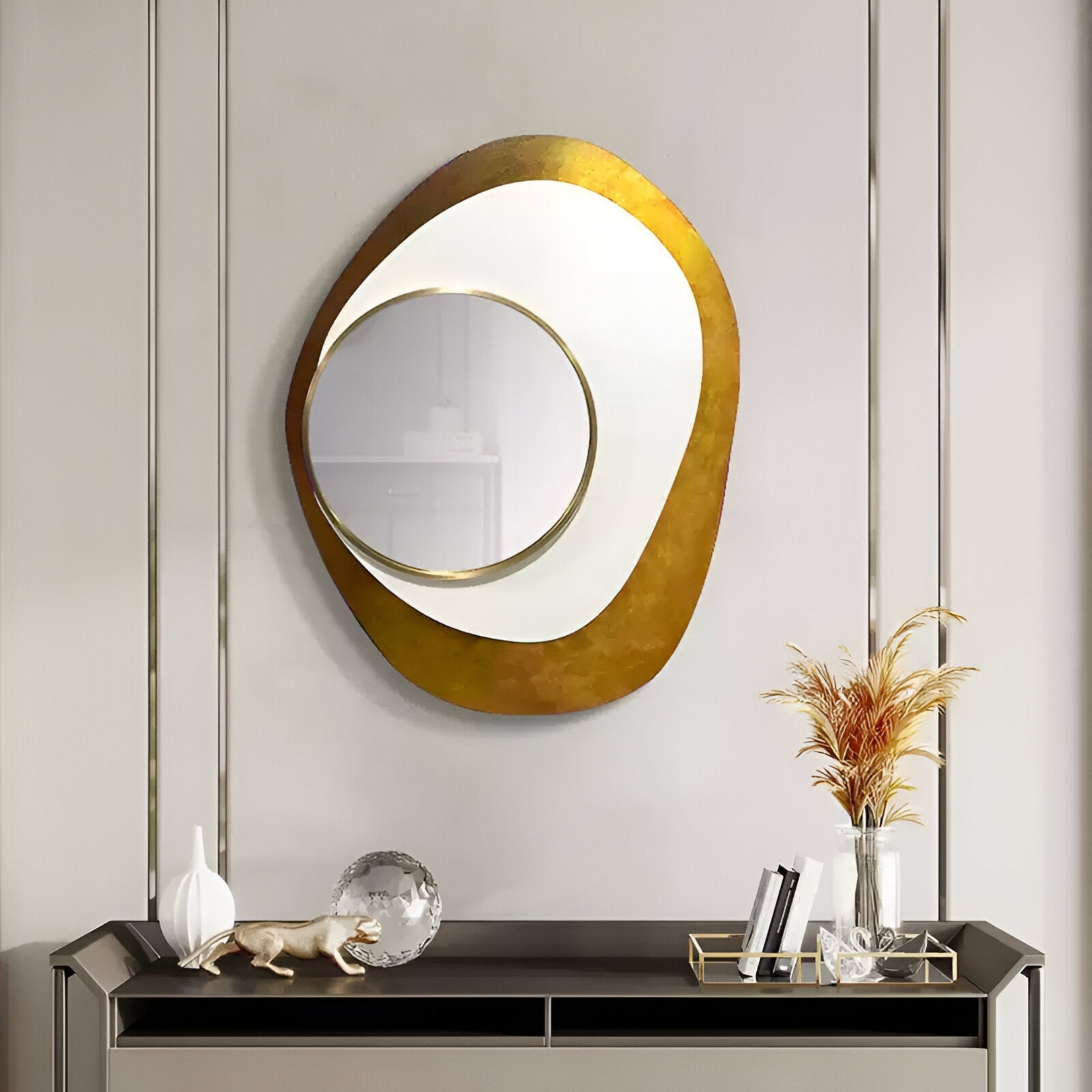 Orrana Gold & White Organic Round Mirror 3D Wall Art