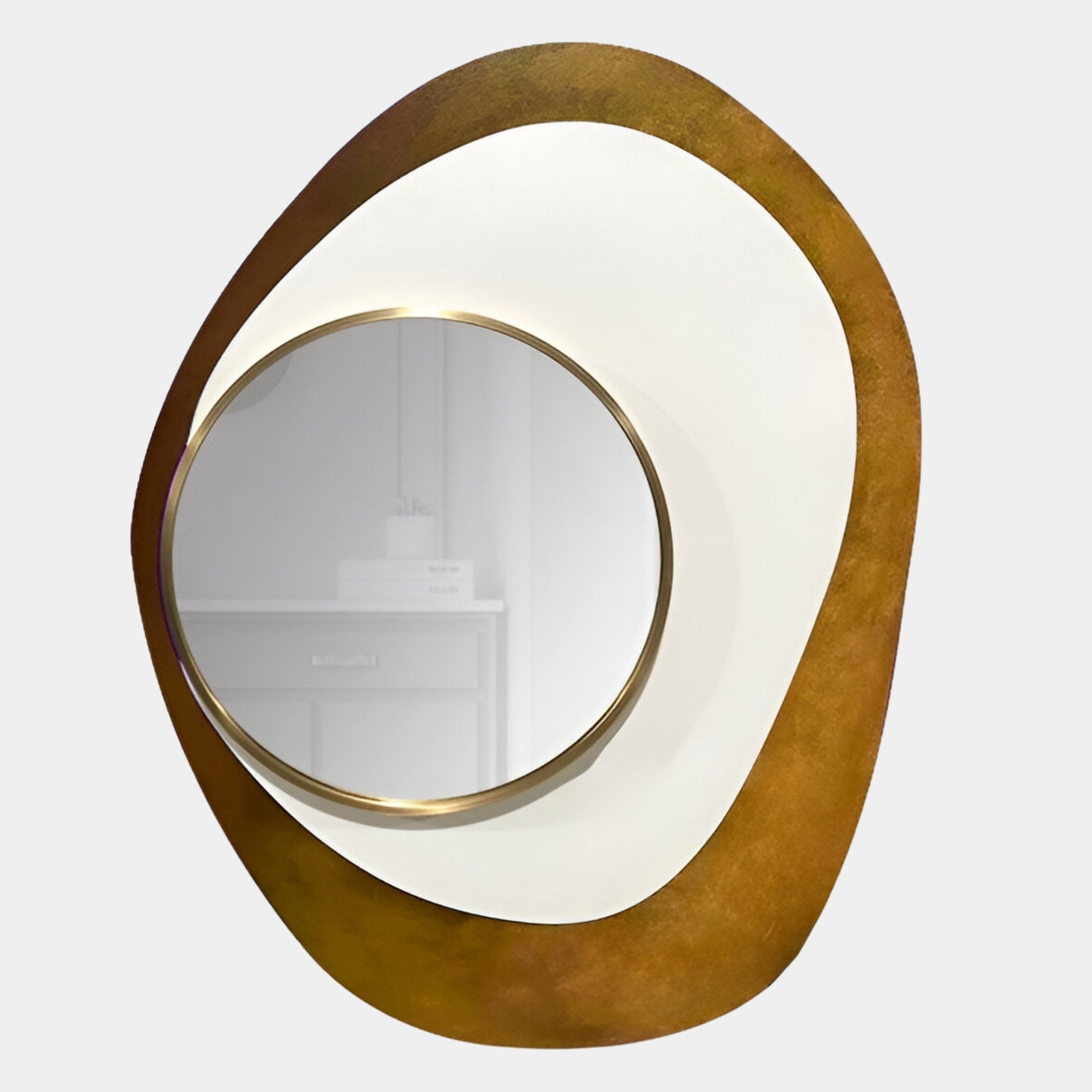 Orrana Gold & White Organic Round Mirror 3D Wall Art