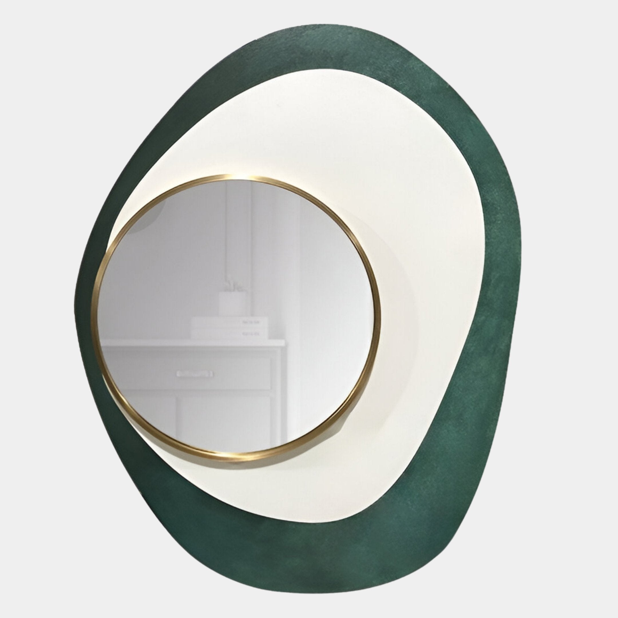 Orrana Green & White Organic Round Mirror 3D Wall Art