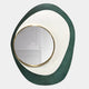 The Orrana Green & White Organic Round Mirror 3D Wall Art by Giant Sculptures features a sculptural gold-rimmed mirror set in an abstract, layered green and white frame, adding striking 3D design to any space.