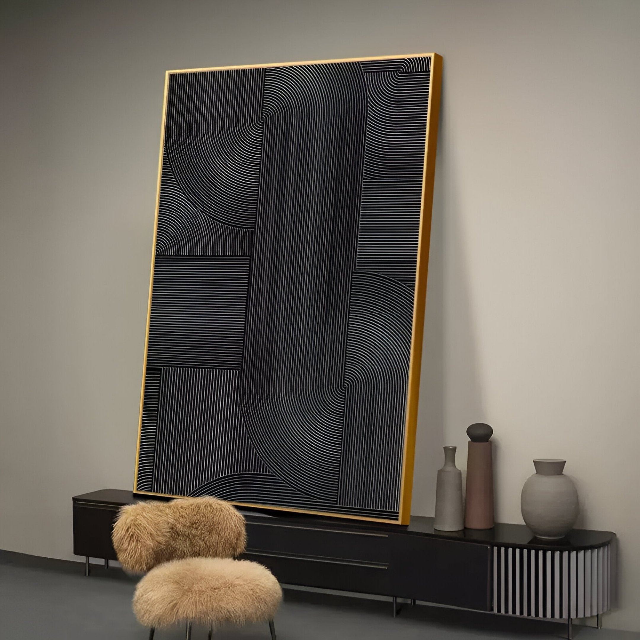 Linevo Black Linear Geometry 3D Wall Art
