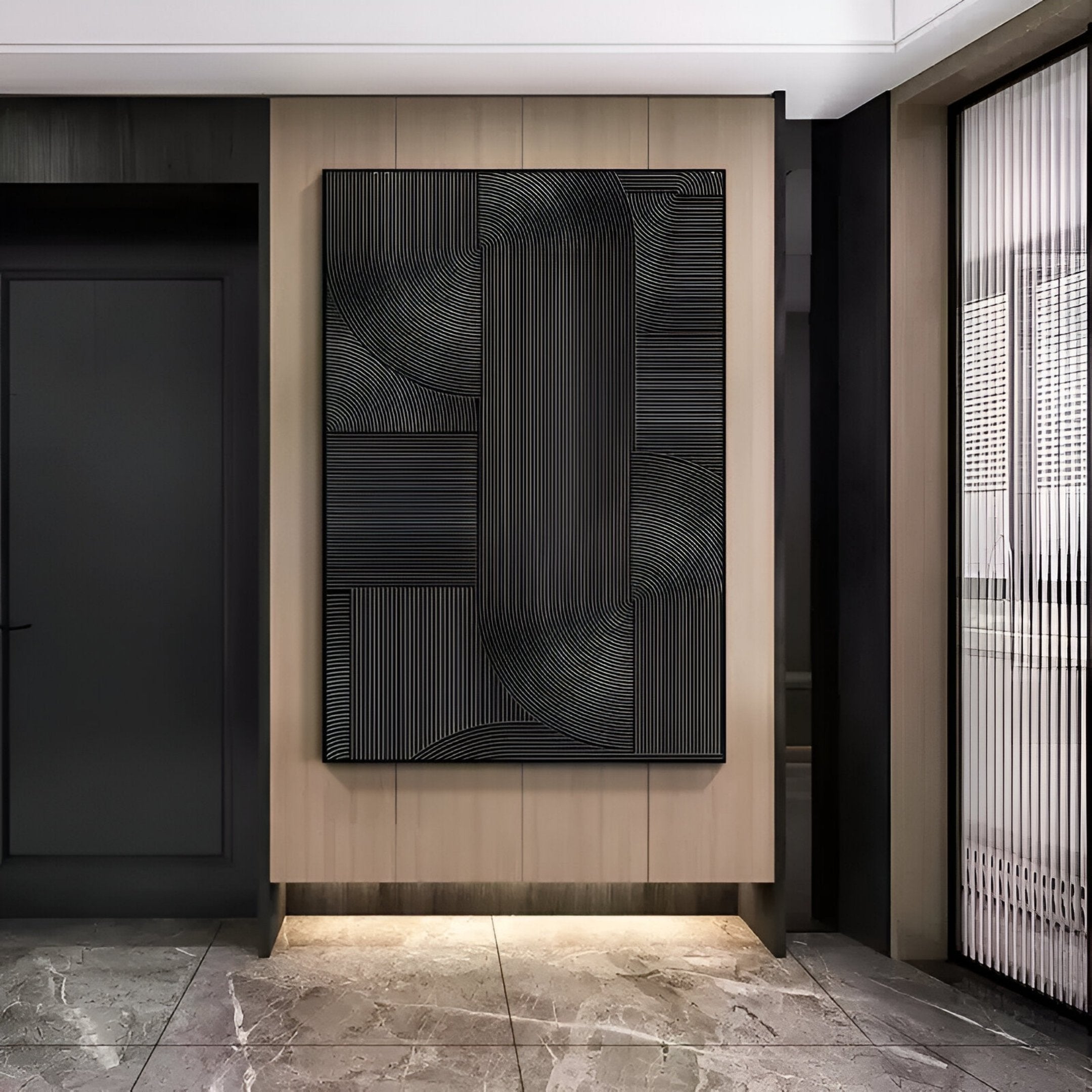 Linevo Black Linear Geometry 3D Wall Art