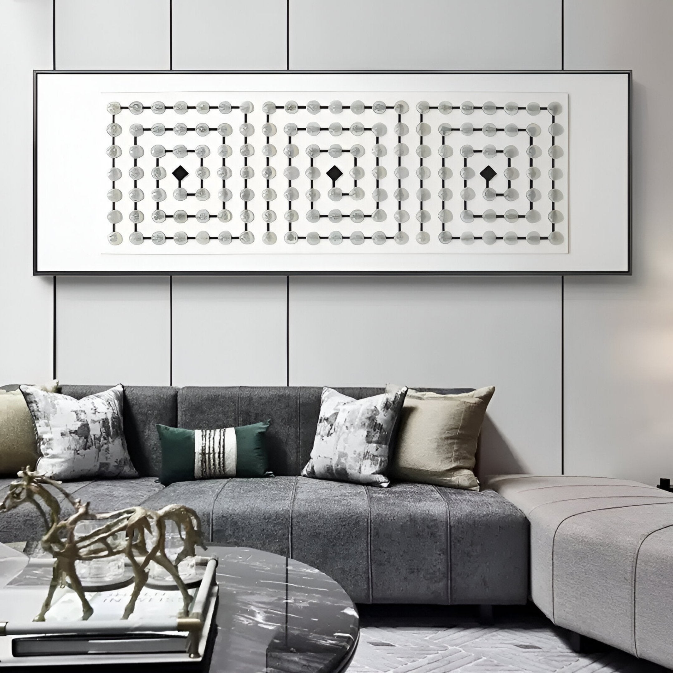 Lunaro White Jade Grid Horizontal 3D Wall Art