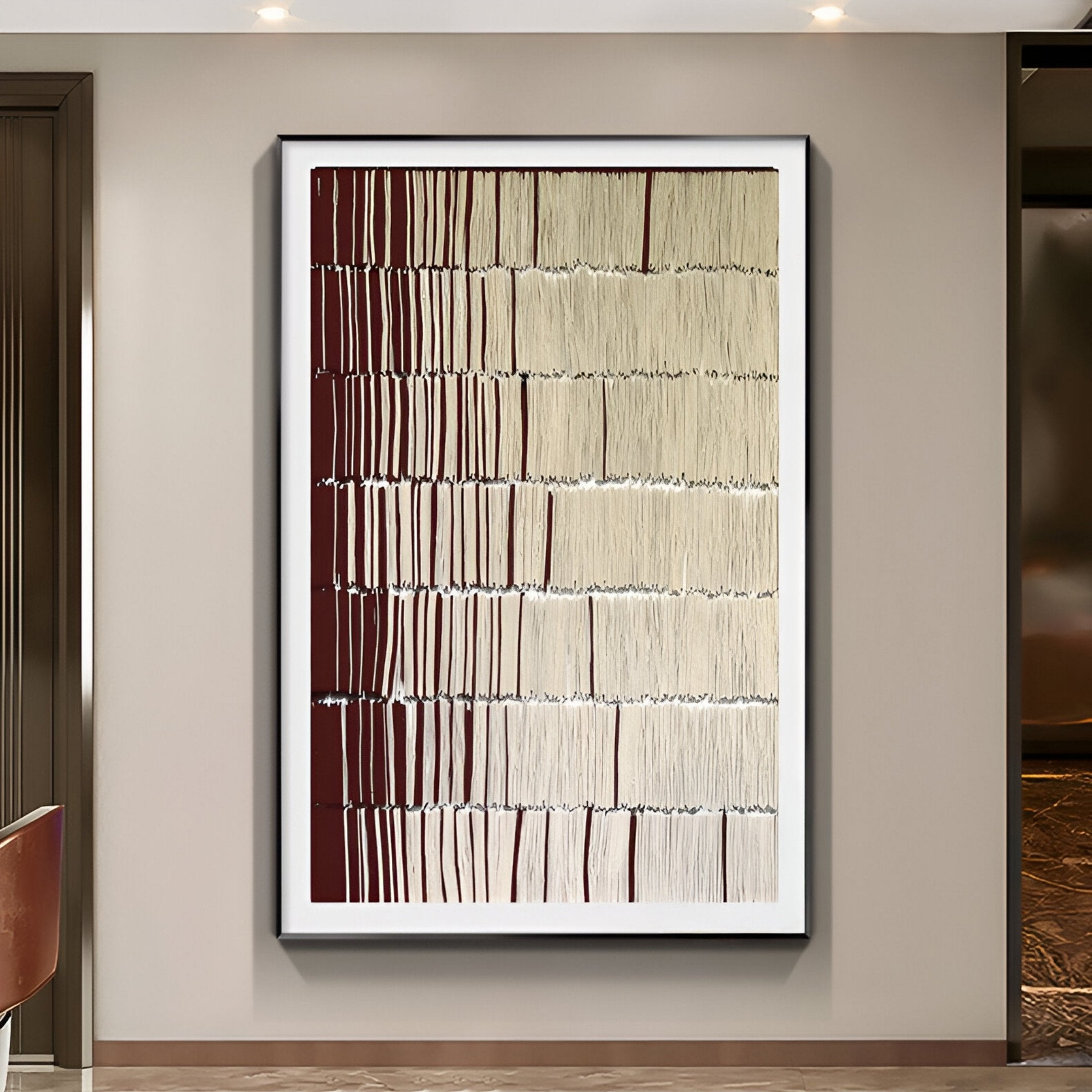 Linara Burgundy & Ivory Stripe Relief 3D Wall Art