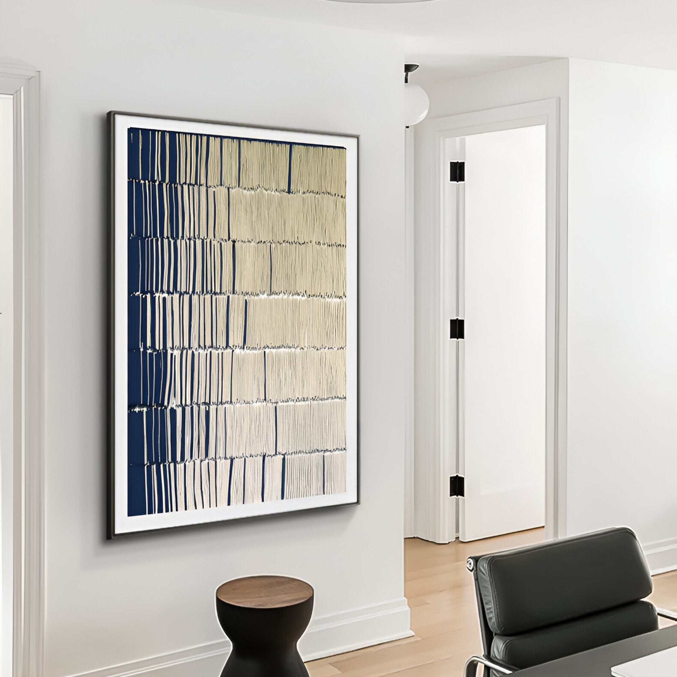 Linara Navy Blue & Ivory Stripe Relief 3D Wall Art
