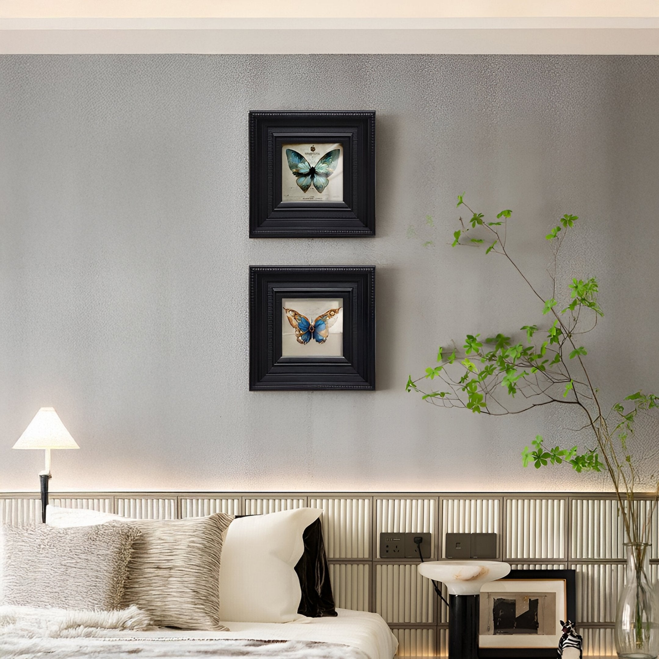 Artelis 2-Set Blue Butterfly Framed Wall Art
