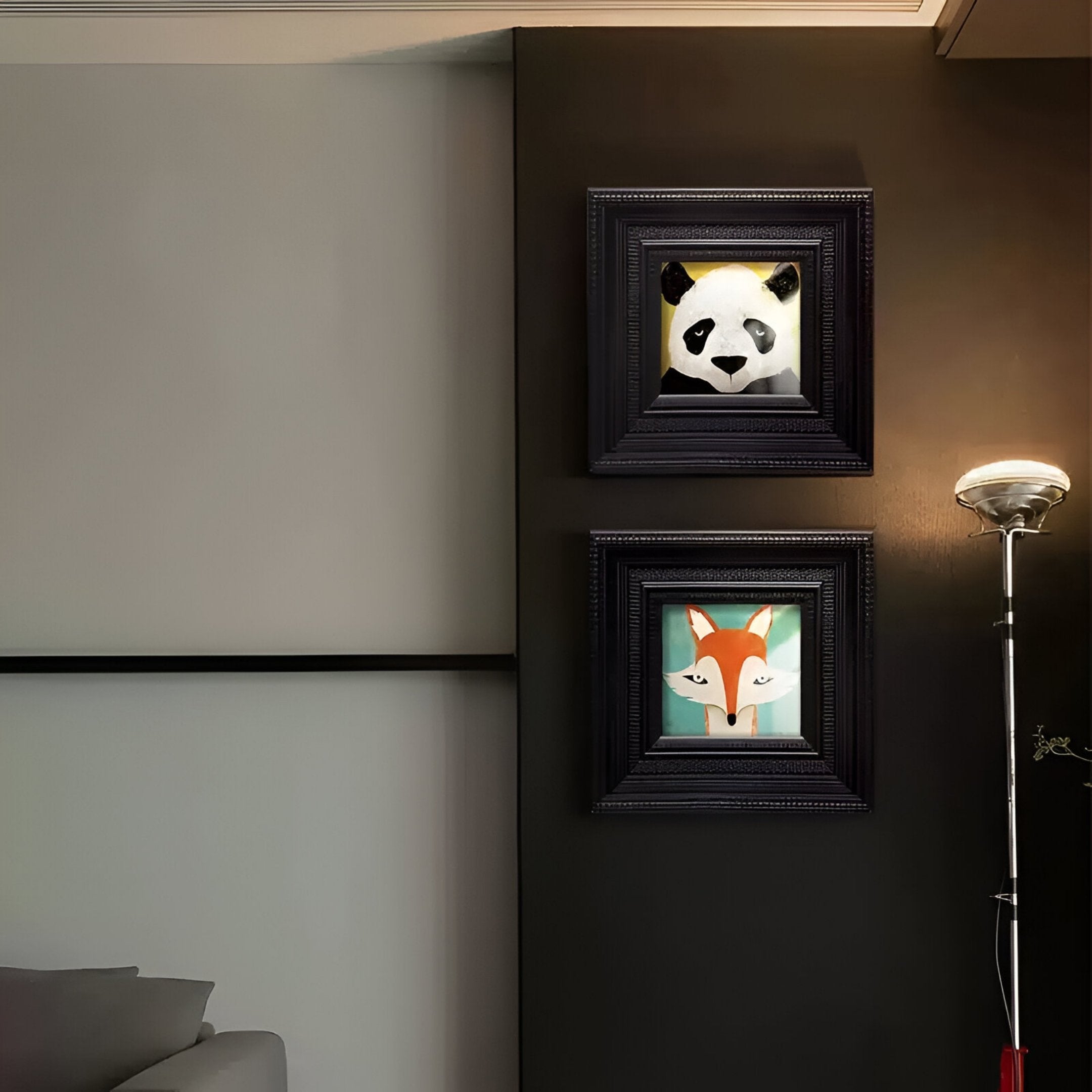 Artelis 2-Set Fox & Panda Animal Framed Wall Art