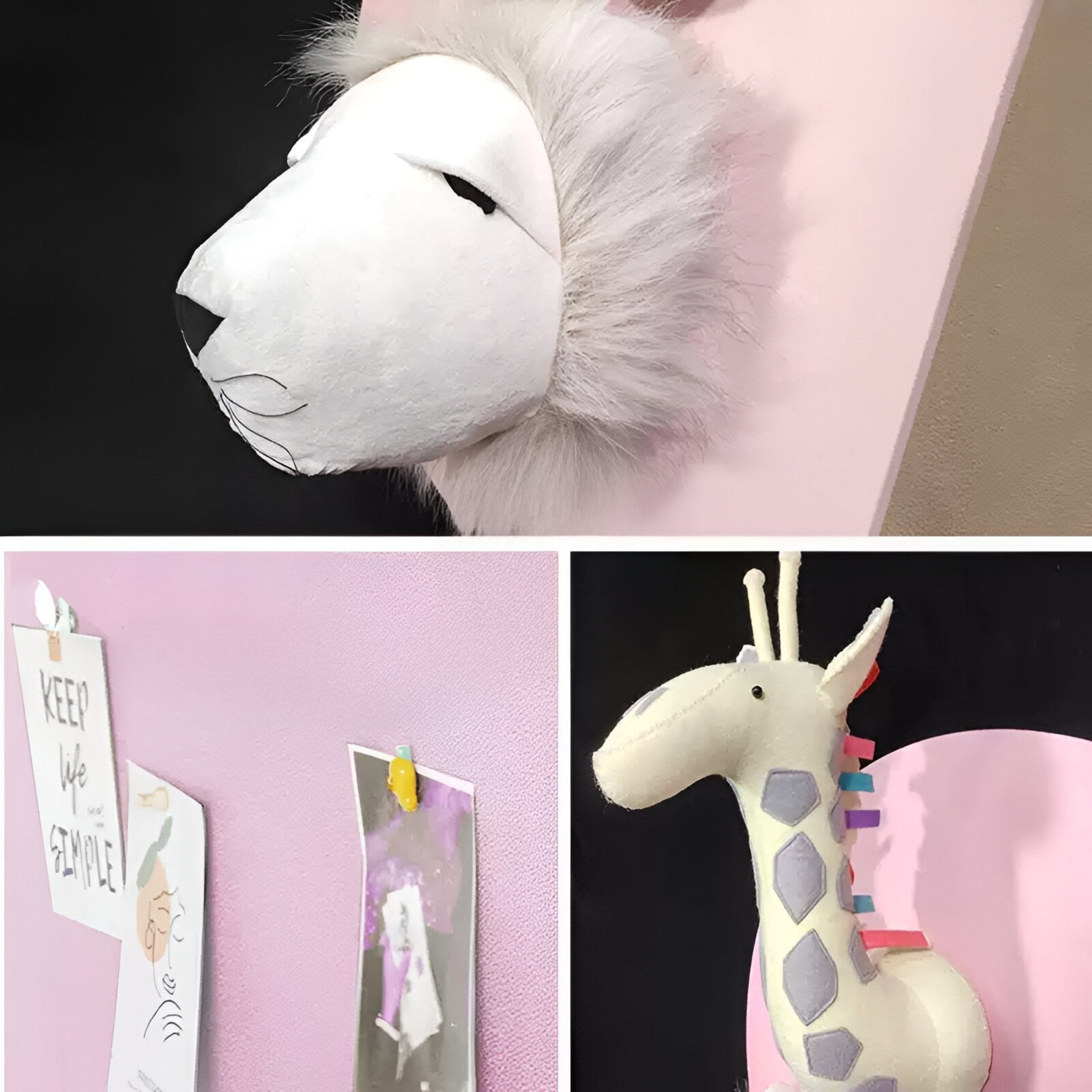 Animora Giraffe & Lion Kids Plush 3D Wall Art