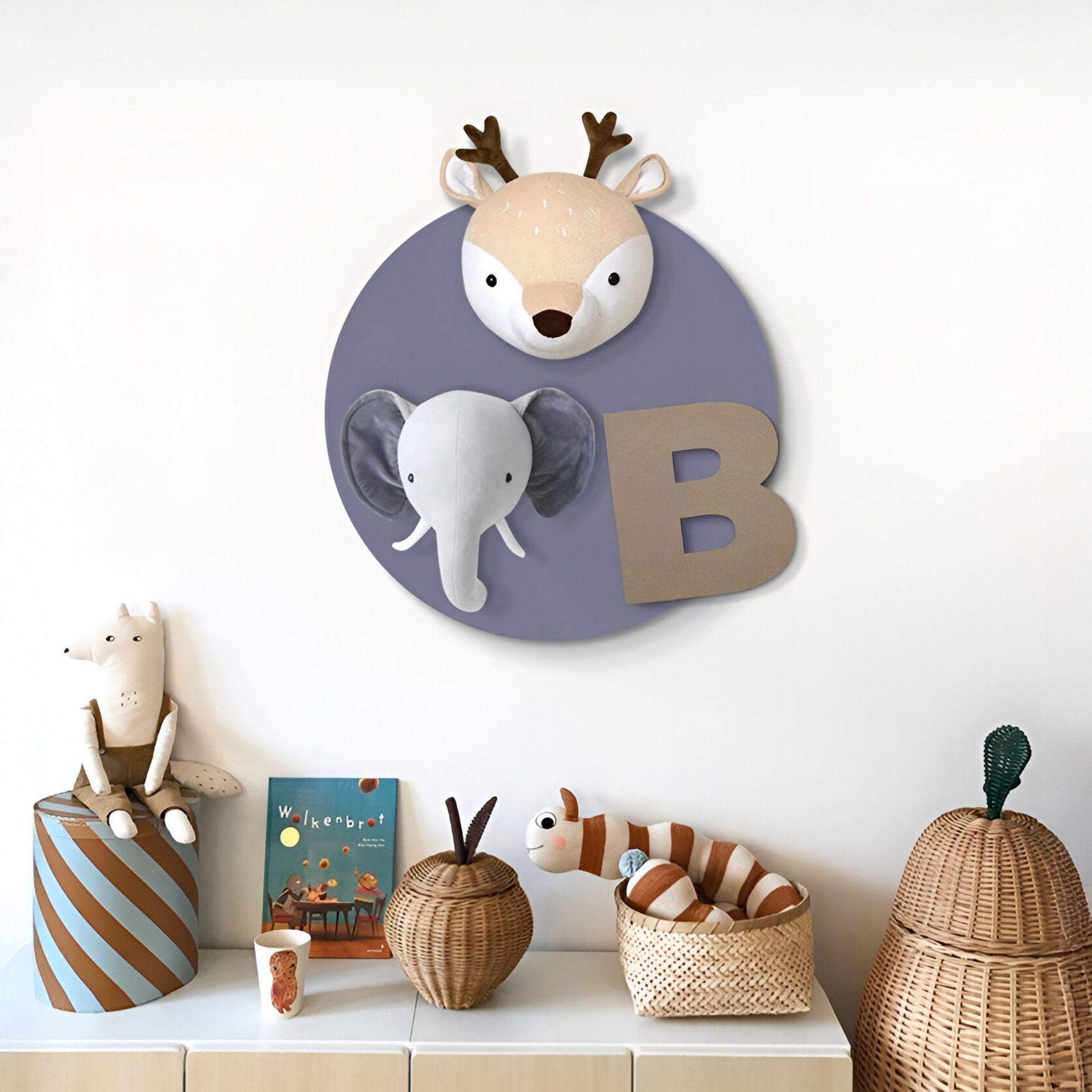 Animora Deer & Elephant Kids Plush 3D Wall Art