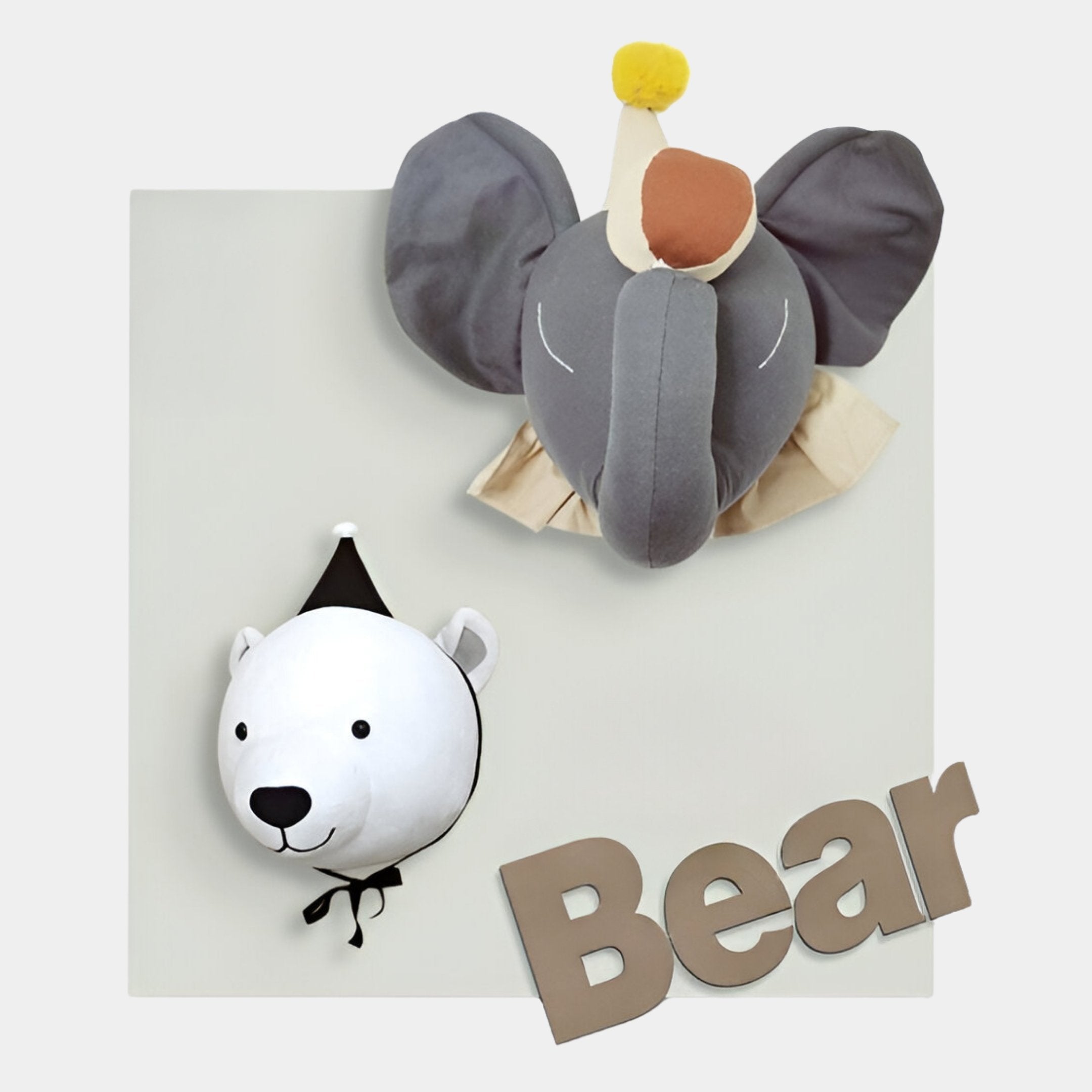 Animora Elephant & Bear Kids Plush 3D Wall Art