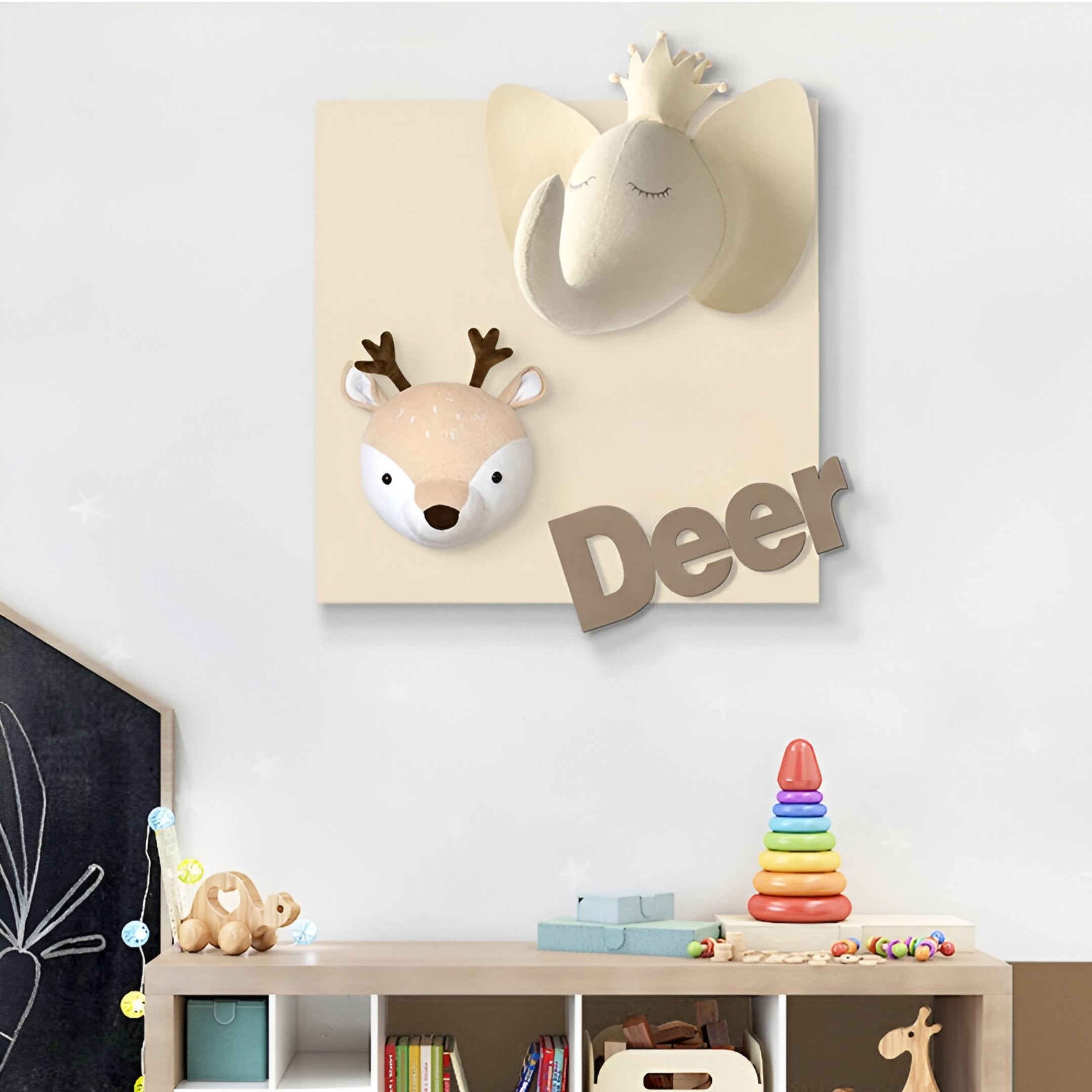 Animora Deer & Elephant Cream Kids Plush 3D Wall Art