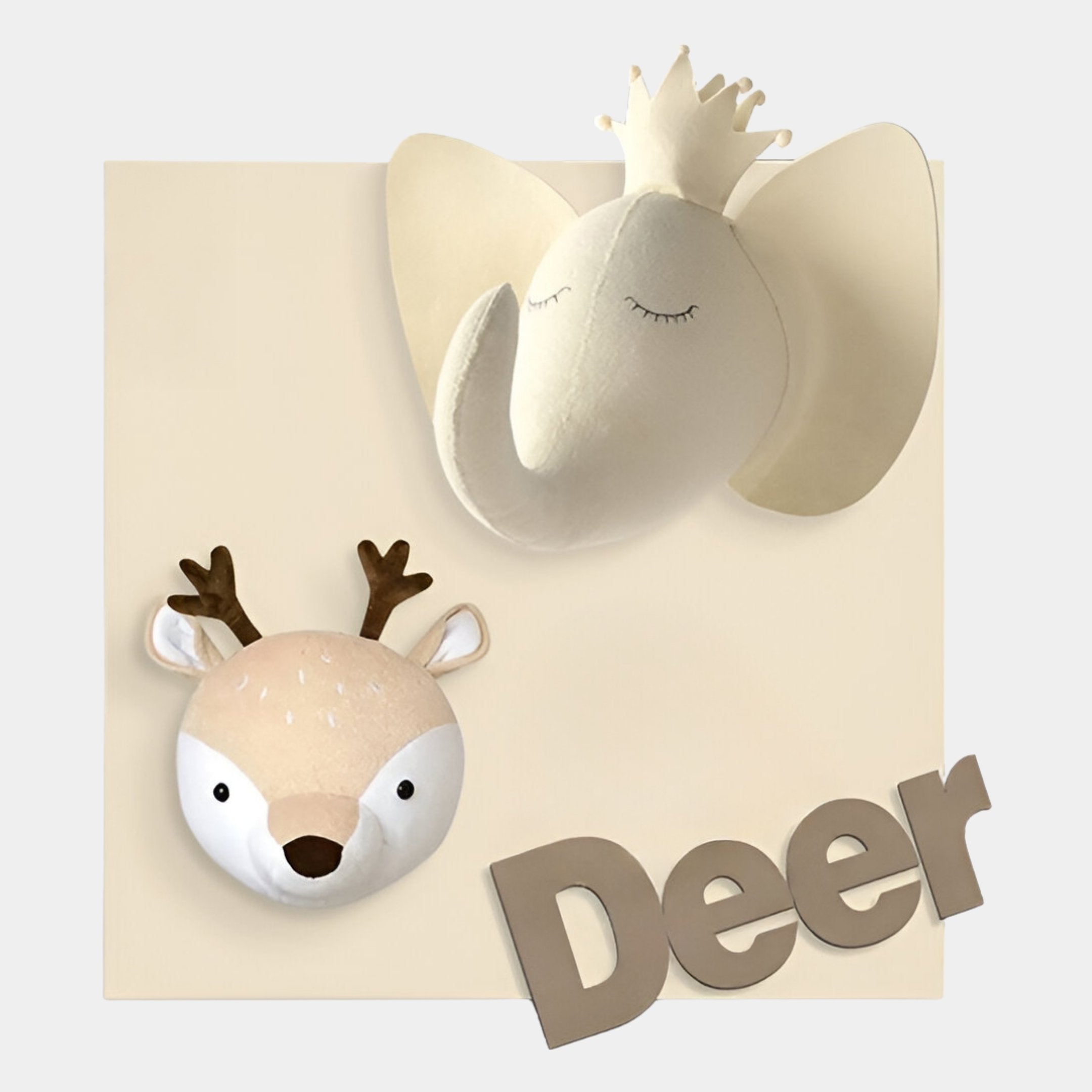 Animora Deer & Elephant Cream Kids Plush 3D Wall Art