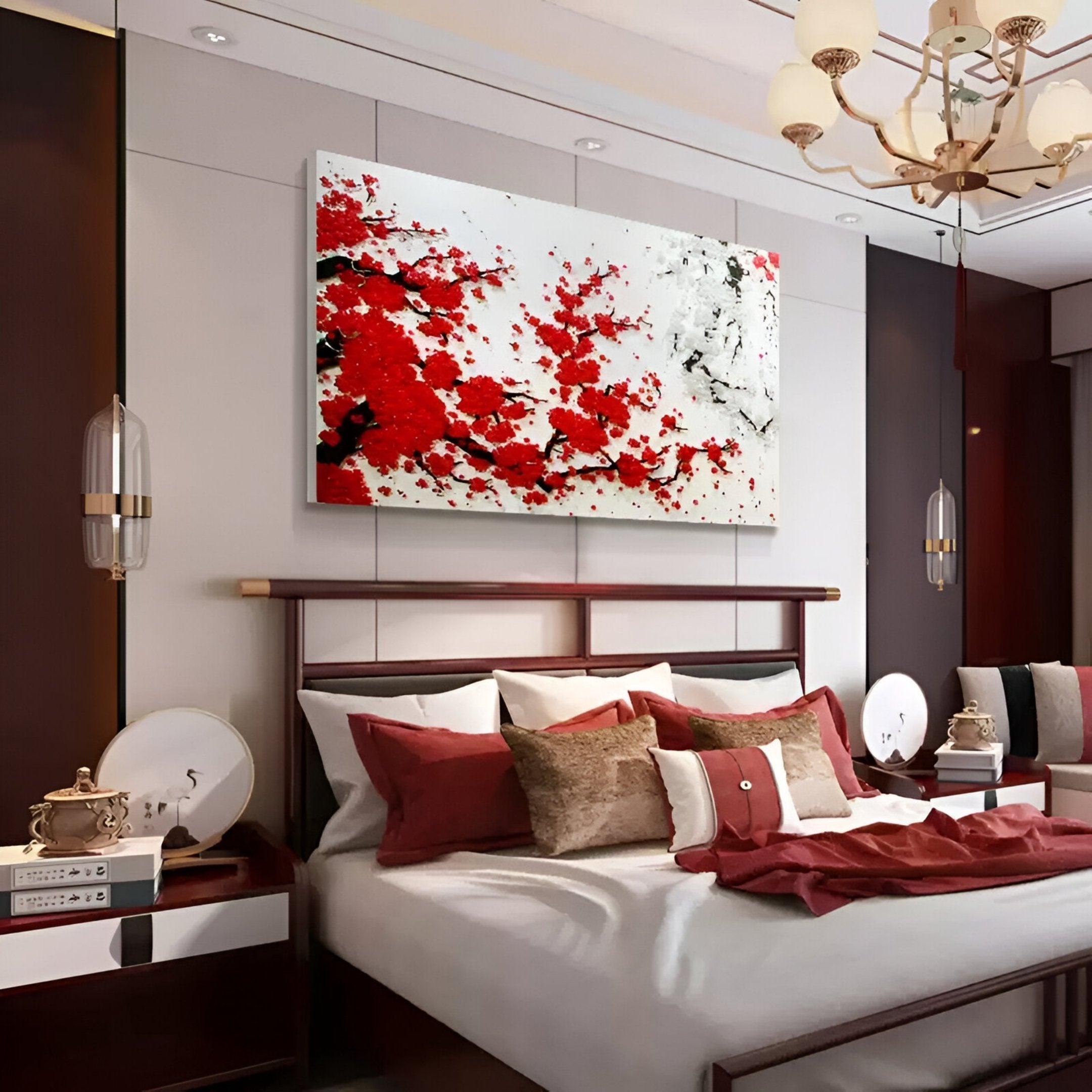 Hanabira I Red & White Blossom 3D Button Wall Art