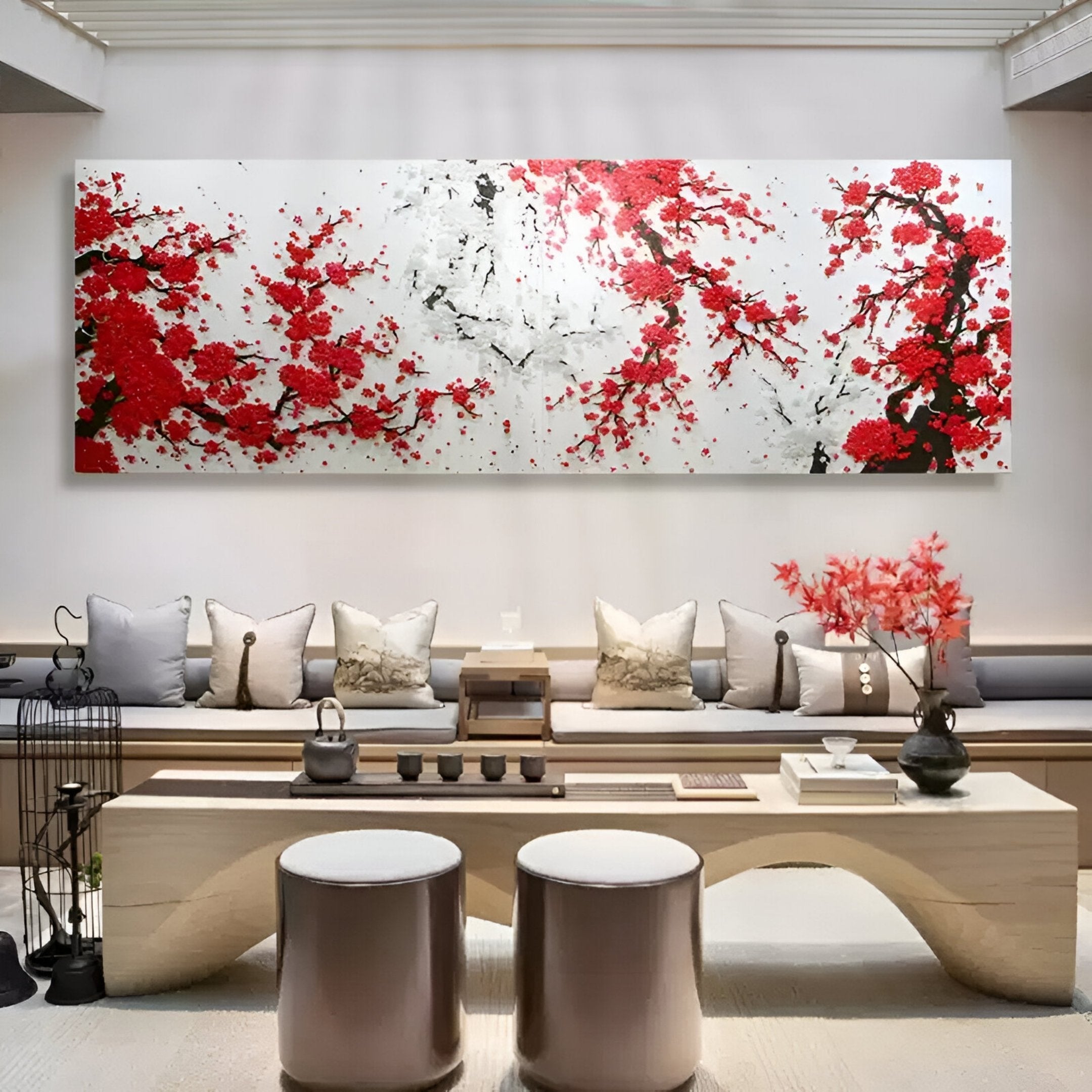 Hanabira II Red & White Blossom 3D Button Wall Art