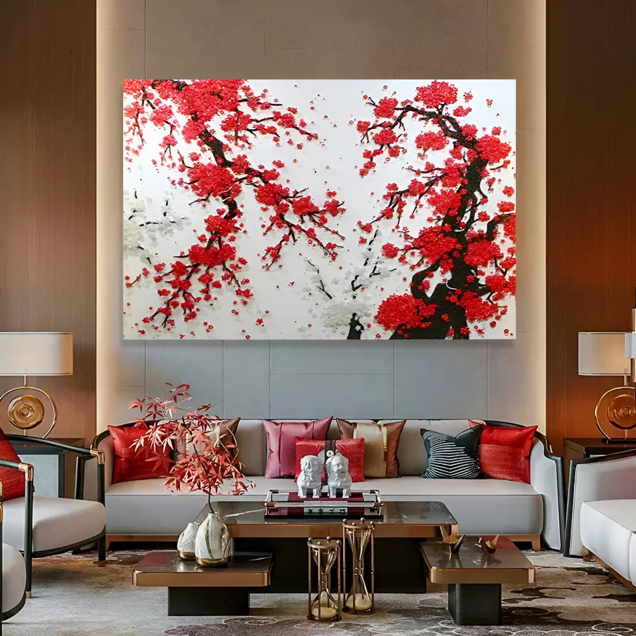 Hanabira II Red & White Blossom 3D Button Wall Art