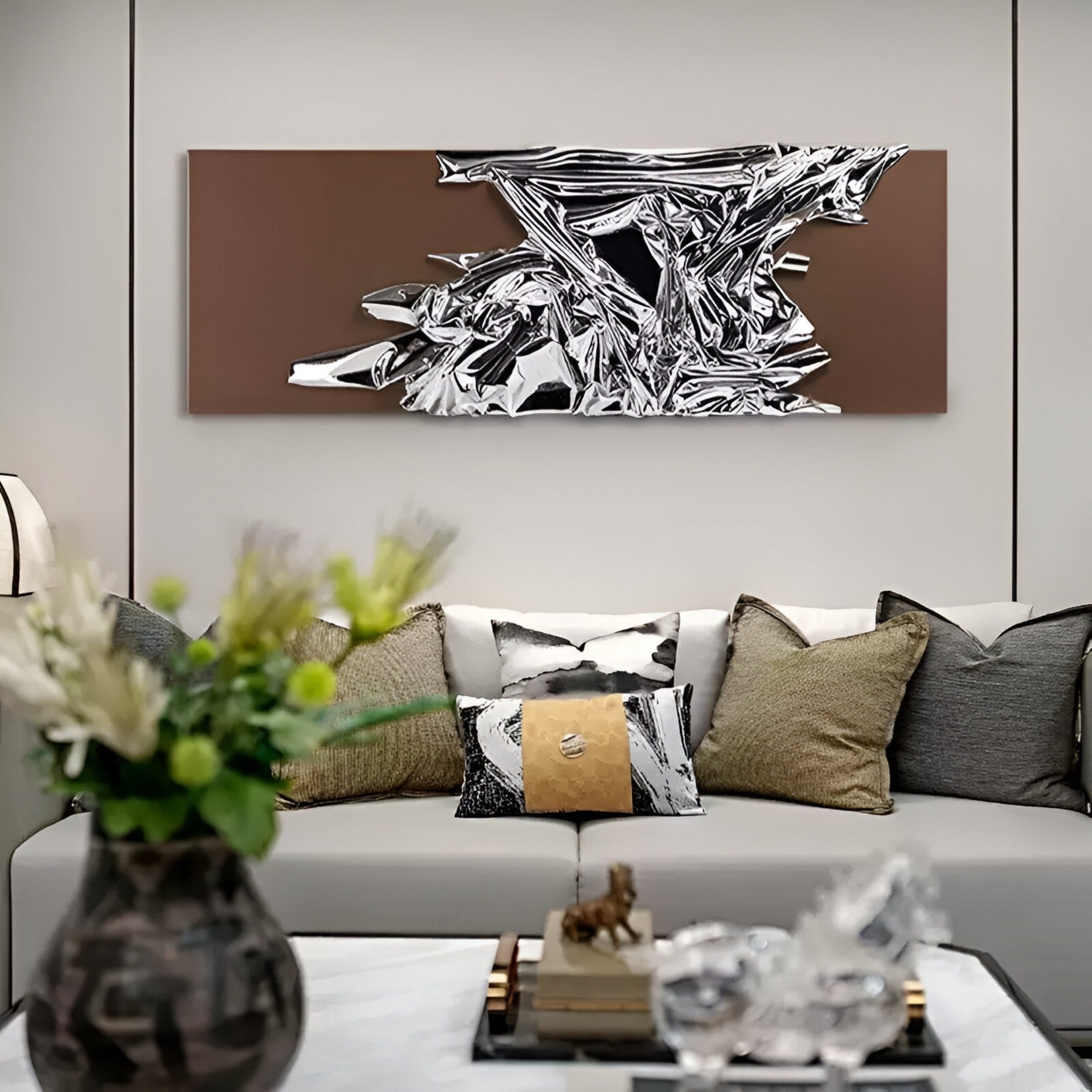 Metarix Silver & Brown Backdrop Leather 3D Wall Art
