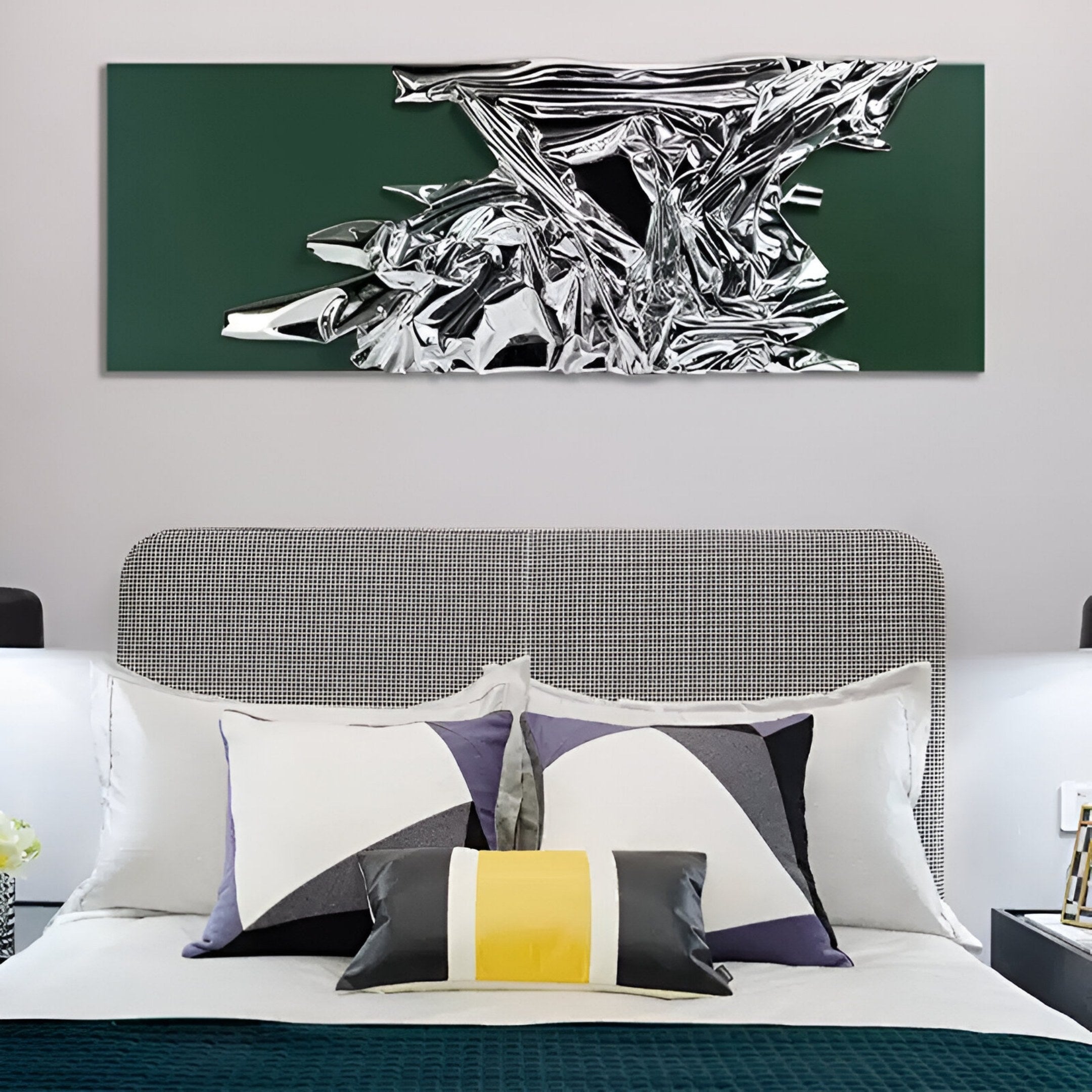 Metarix Silver & Green Backdrop Leather 3D Wall Art