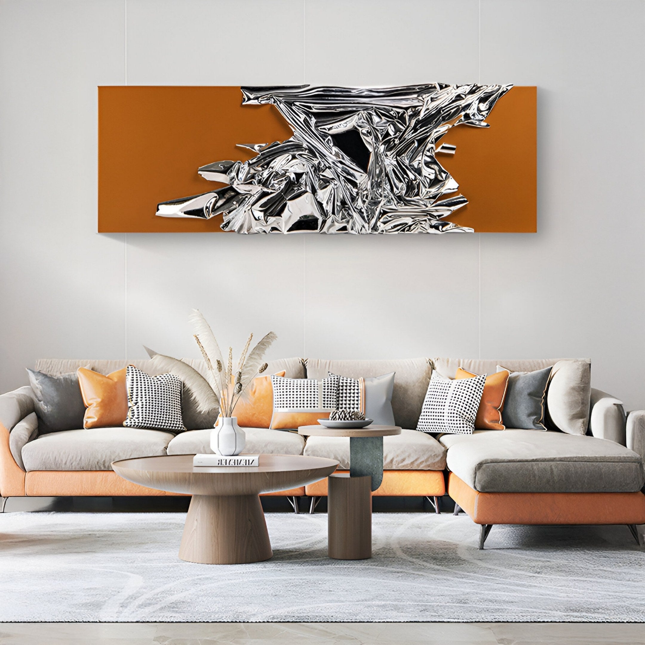 Metarix Silver & Orange Backdrop Leather 3D Wall Art