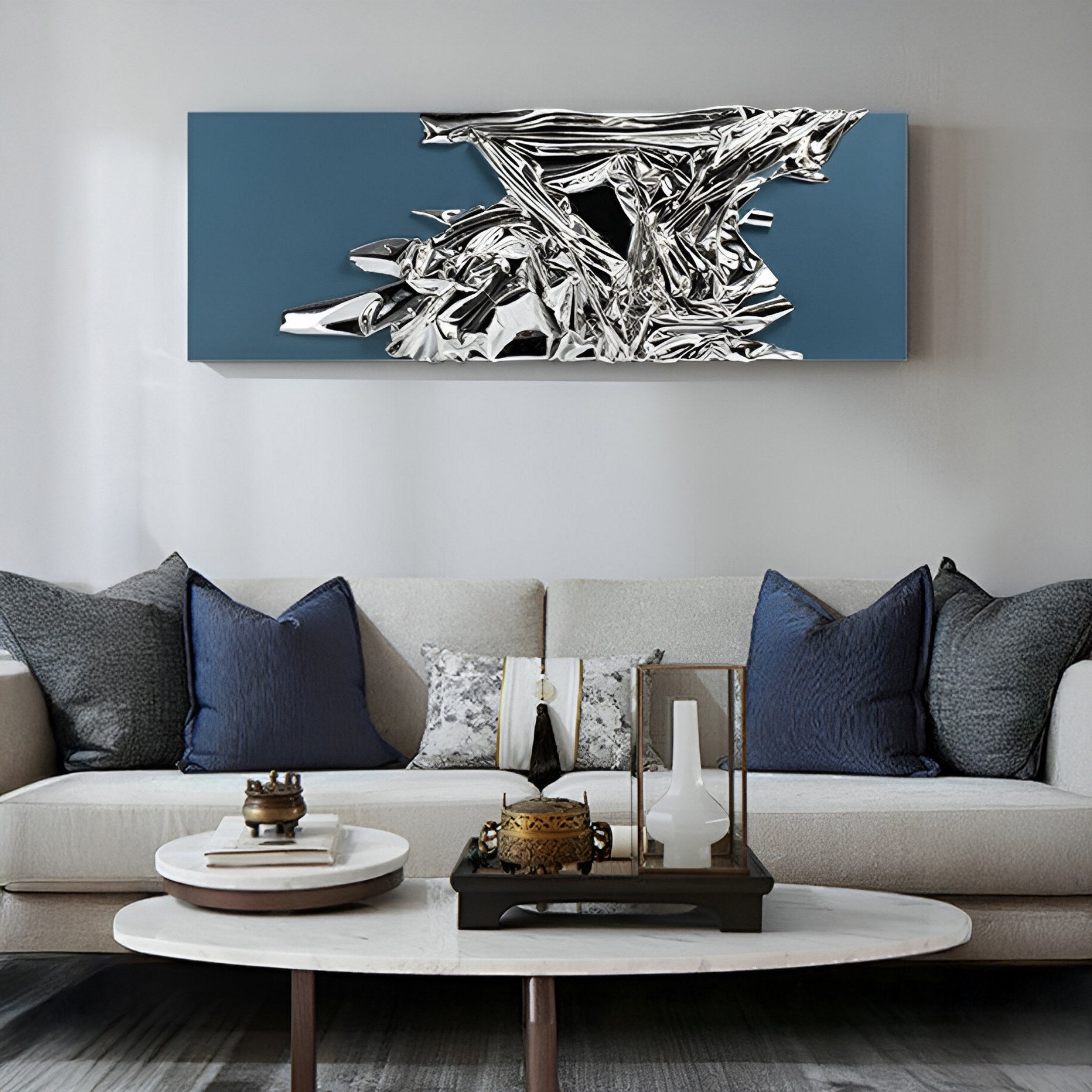 Metarix Silver & Blue Backdrop Leather 3D Wall Art