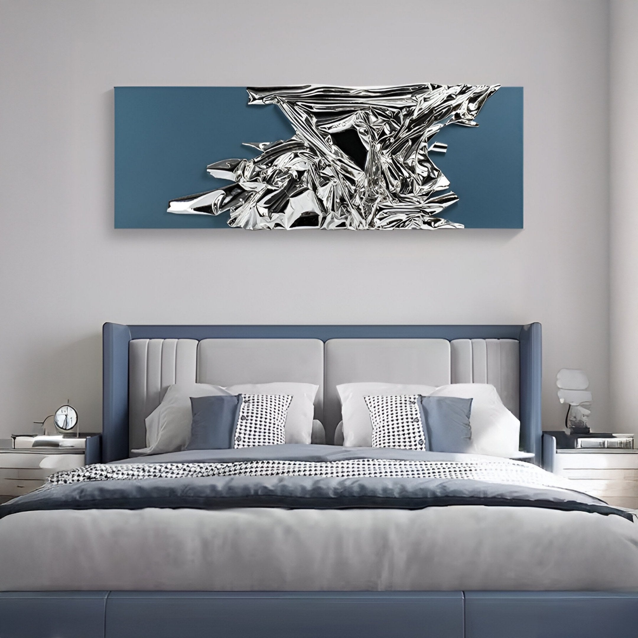 Metarix Silver & Blue Backdrop Leather 3D Wall Art