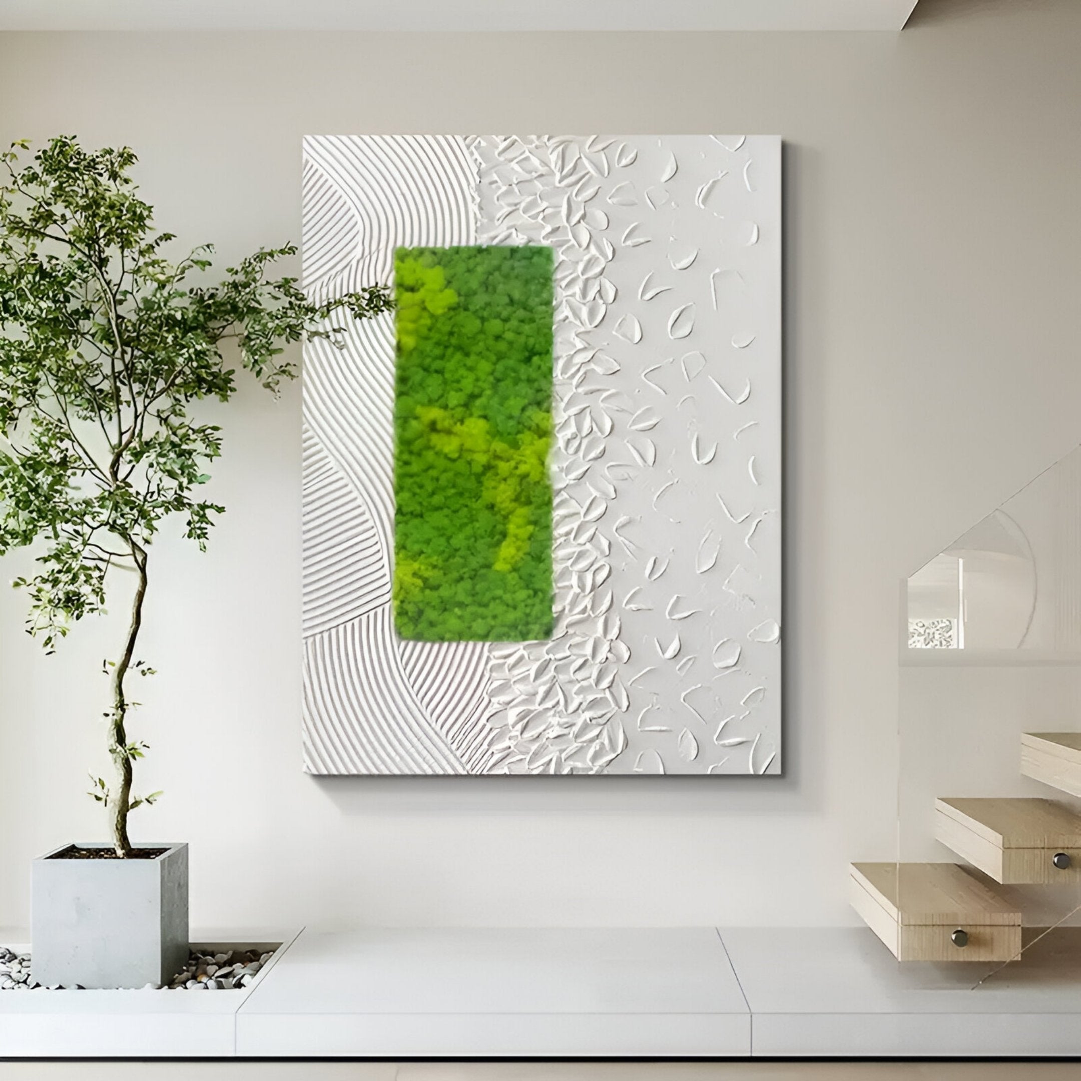 Verdure I White Ripple & Green Moss 3D Wall Art
