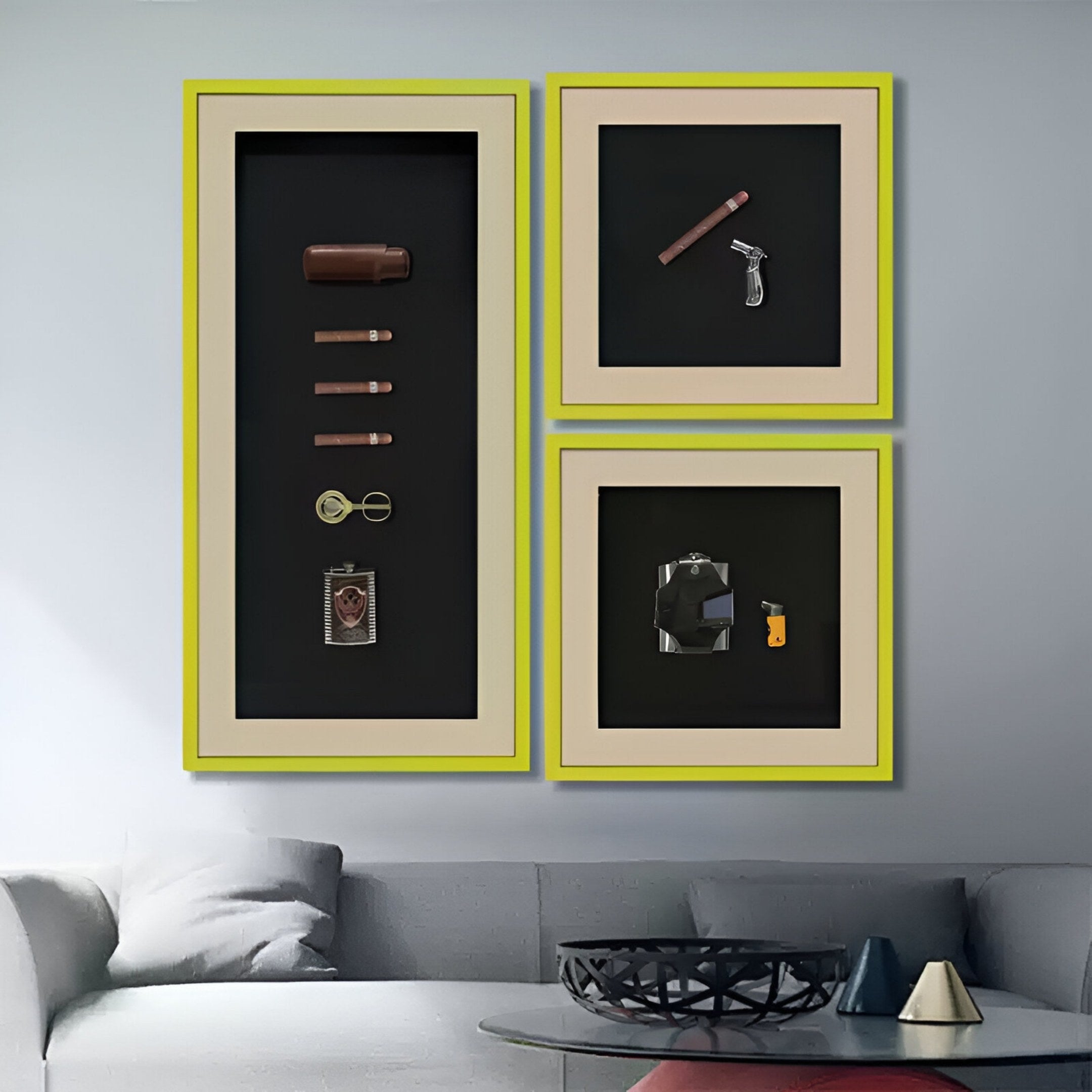 Tabacora 3-Set Vintage Cigar & Flask Framed 3D Wall Art