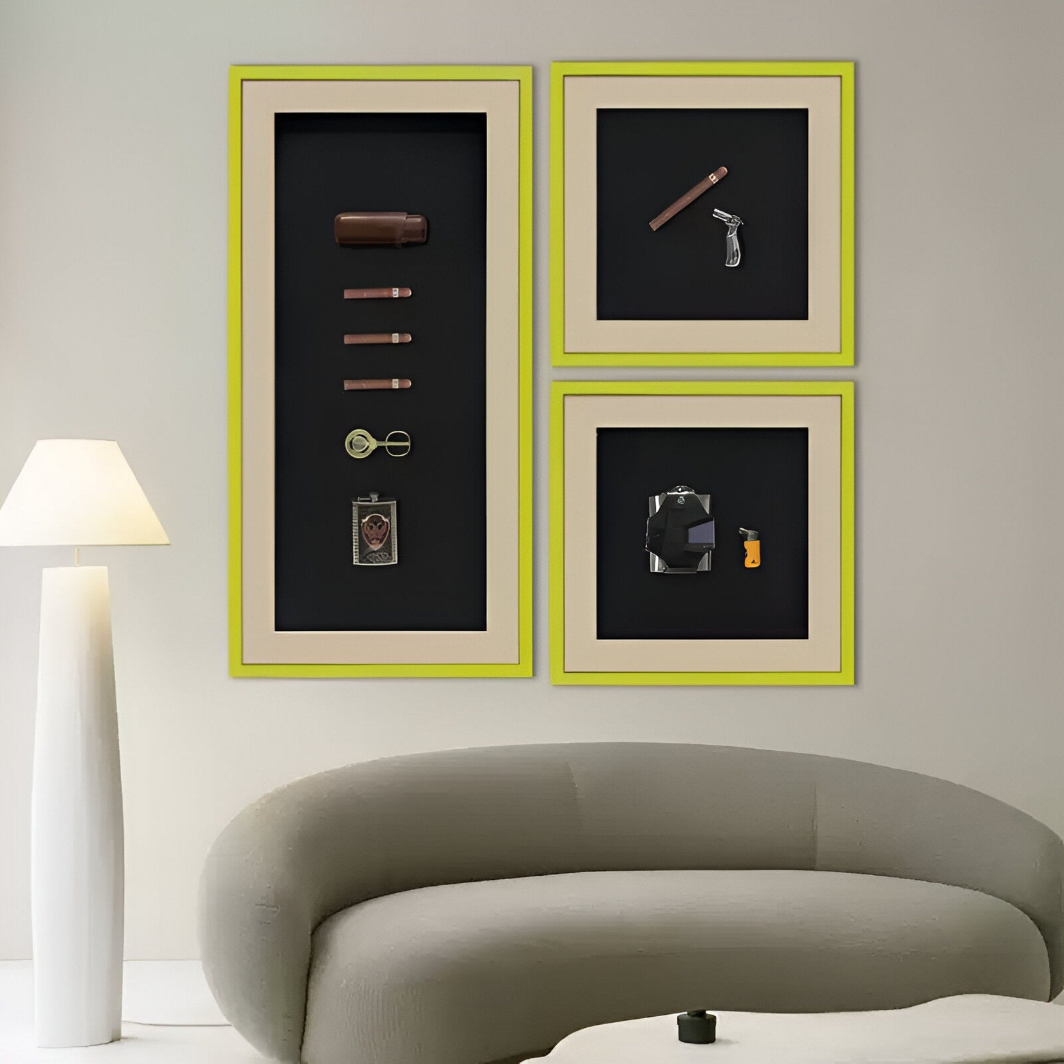 Tabacora Hip Flask & Lighter Framed 3D Wall Art