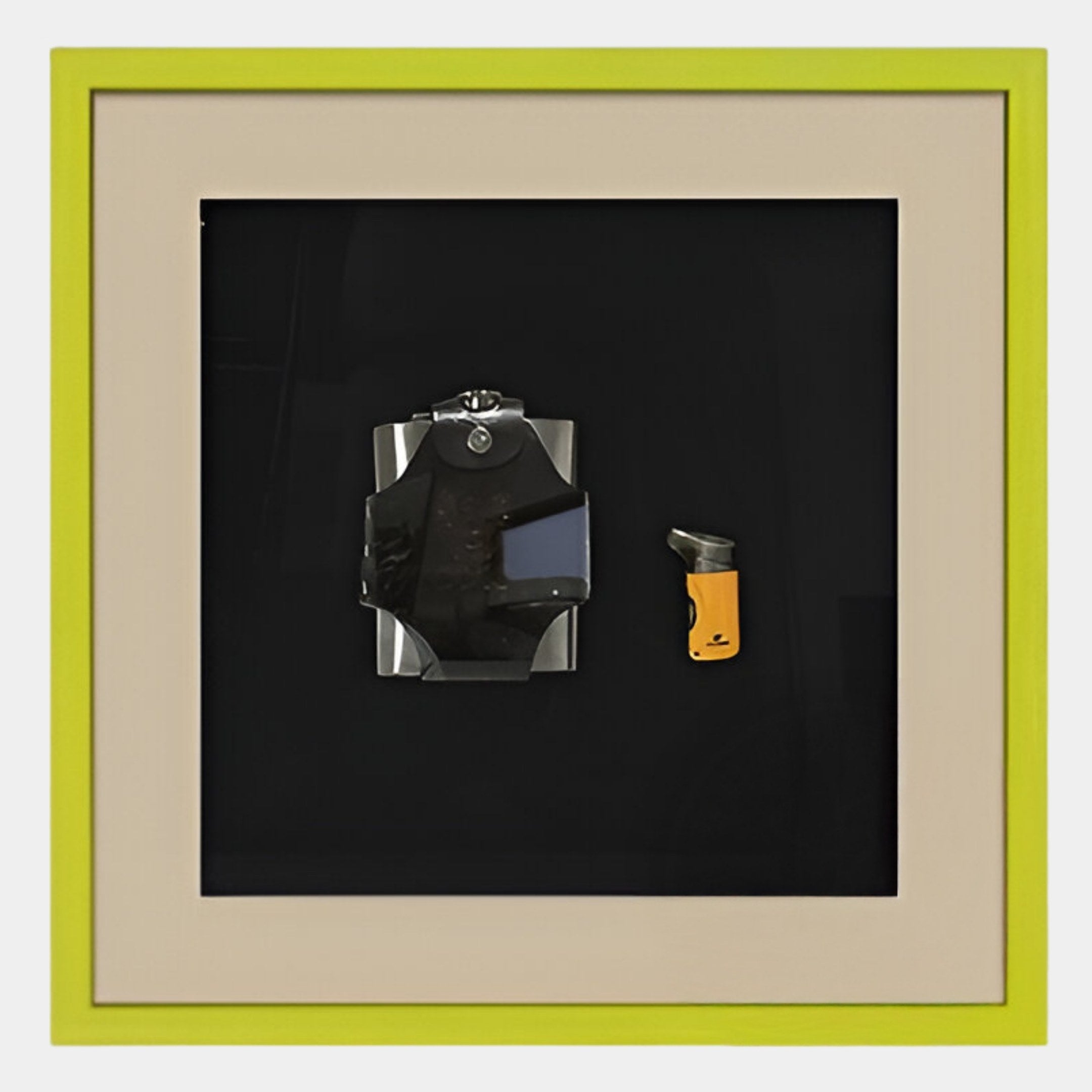 Tabacora Hip Flask & Lighter Framed 3D Wall Art