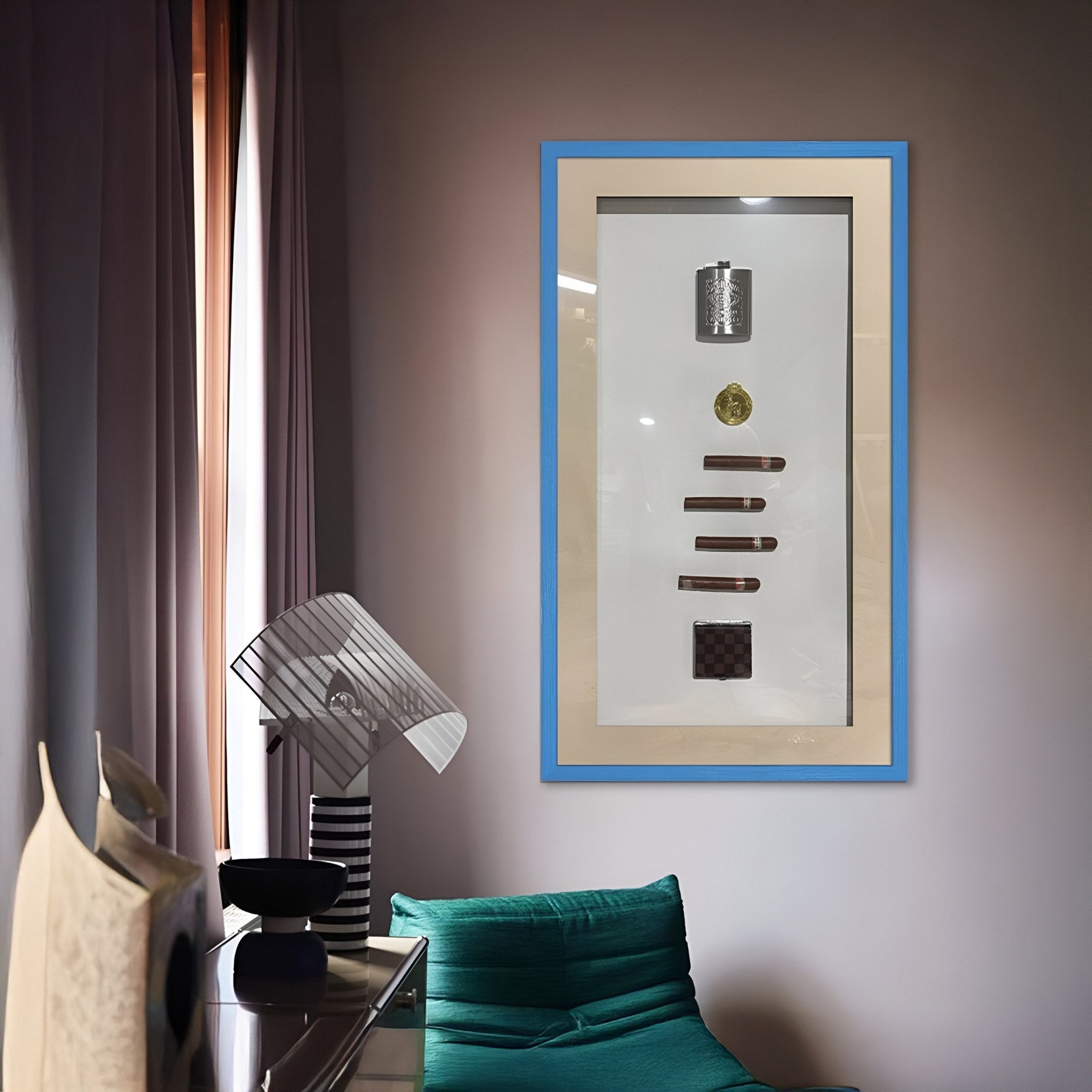 Vitara Silver Flask & Gold Seal Cigar Framed 3D Wall Art