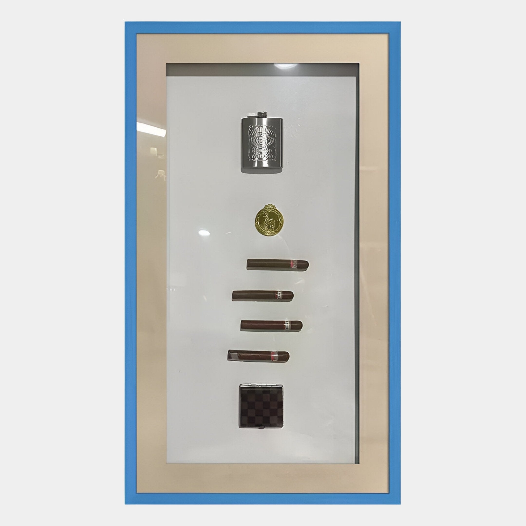 Vitara Silver Flask & Gold Seal Cigar Framed 3D Wall Art