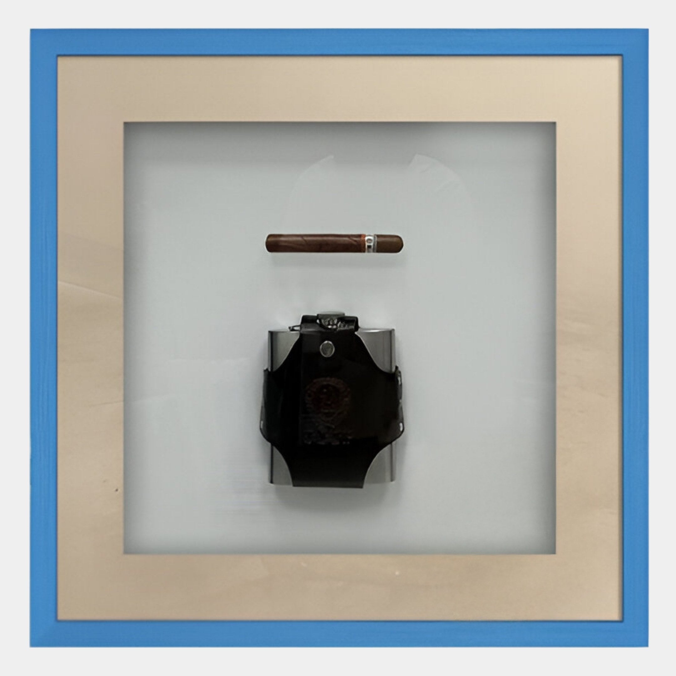 Vitara Black Hip Flask & Cigar Framed 3D Wall Art