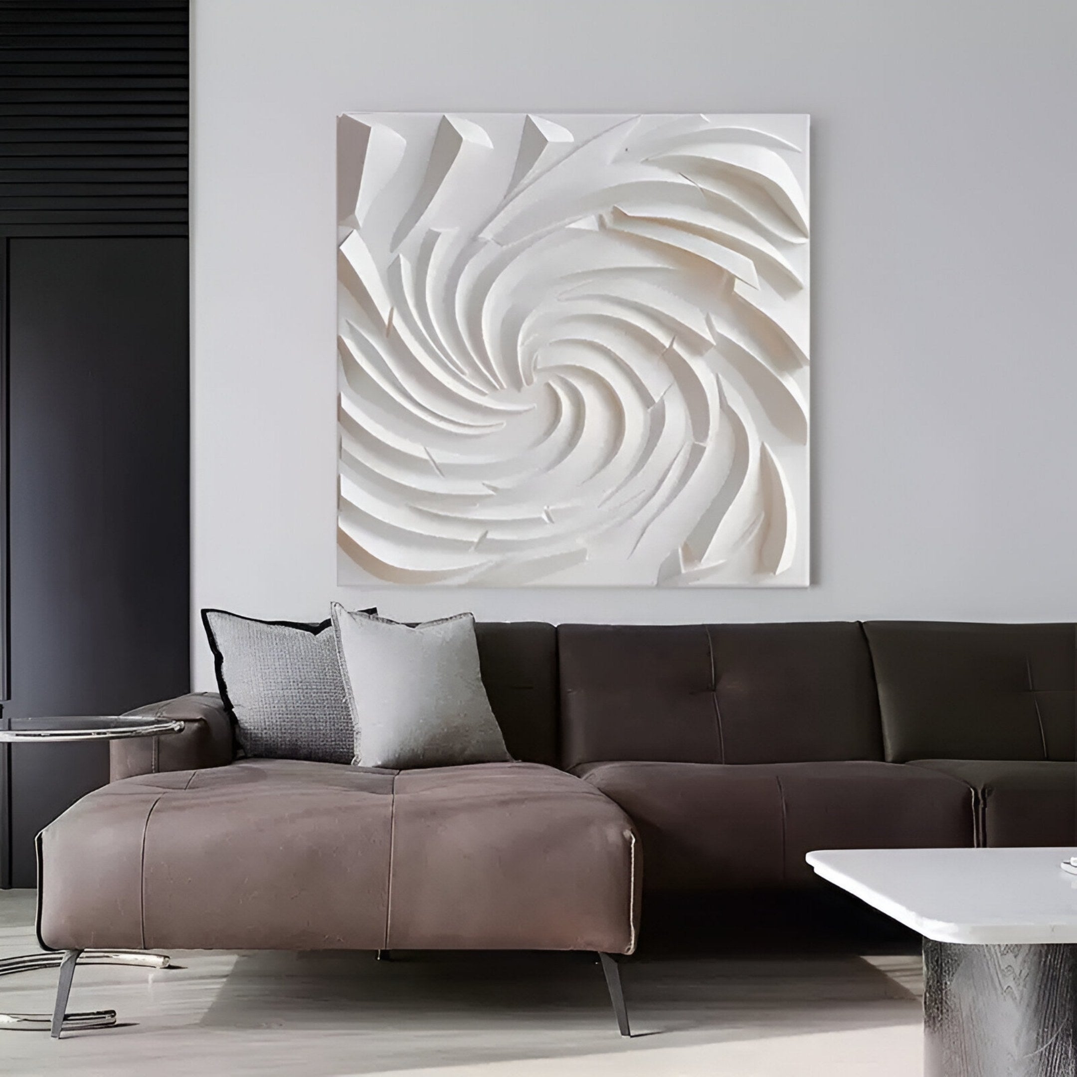 Aurevia White Swirl Textured 3D Relief Wall Art