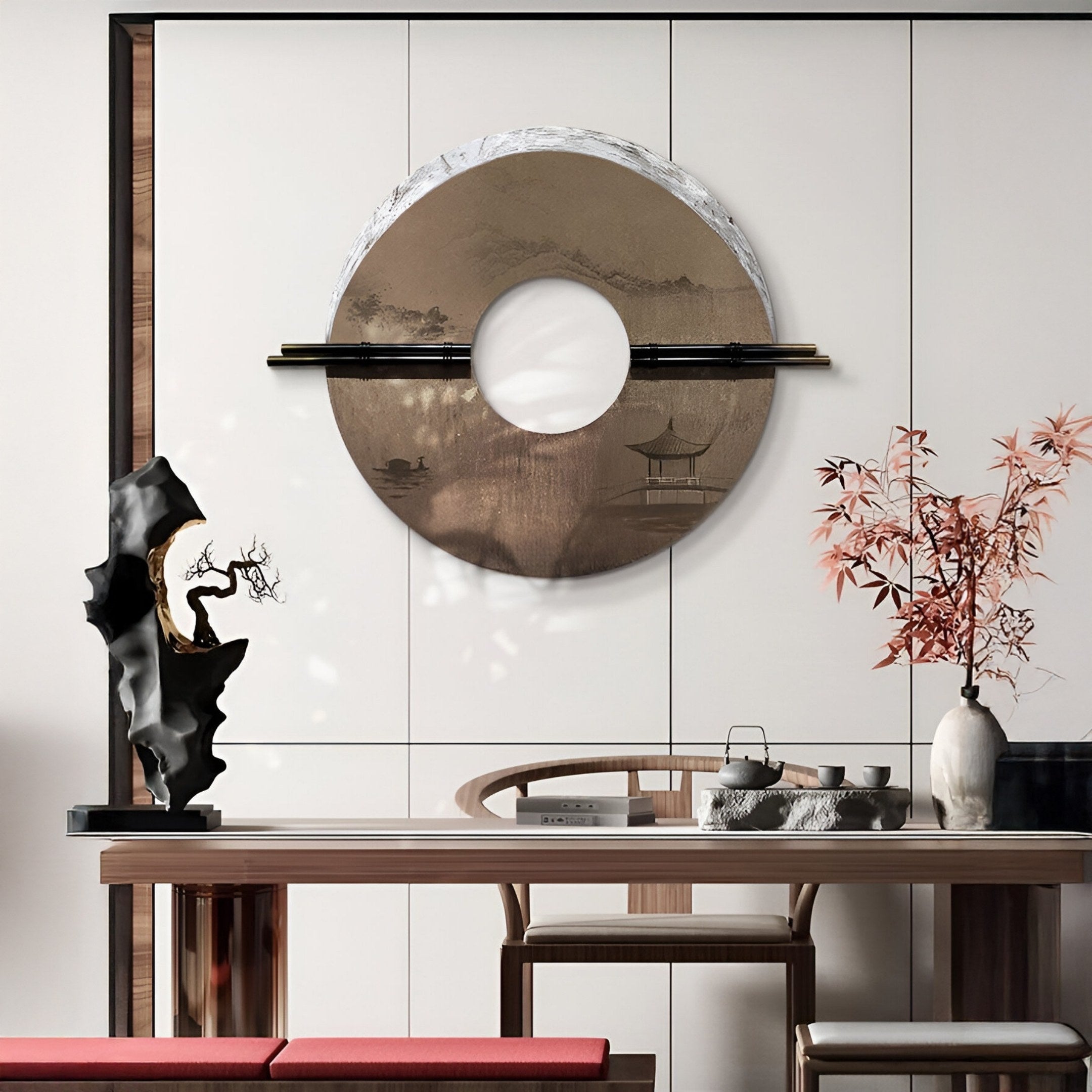 Zenithra Sepia Landscape Circular 3D Wall Art