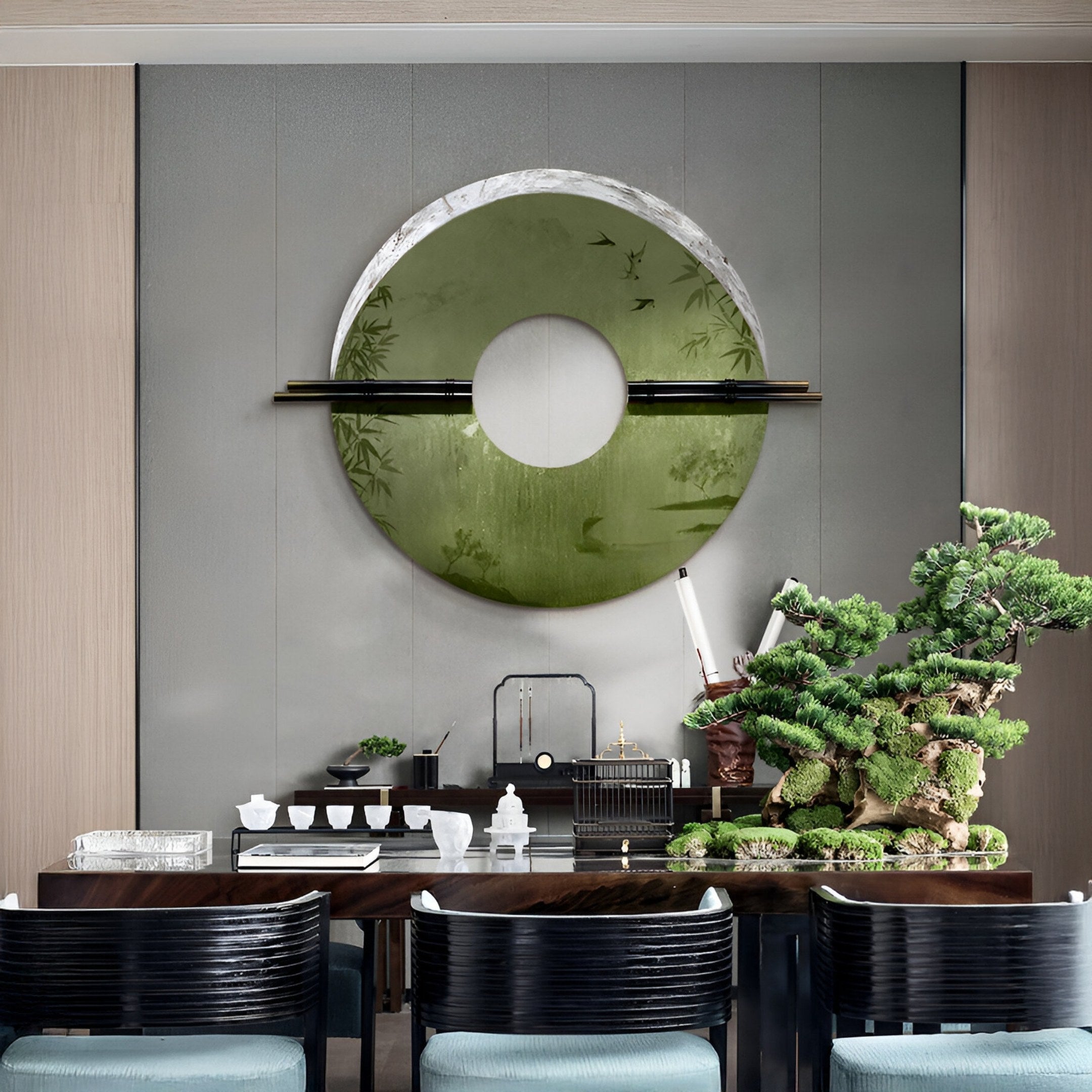 Zenithra Green Bamboo Landscape Circular 3D Wall Art