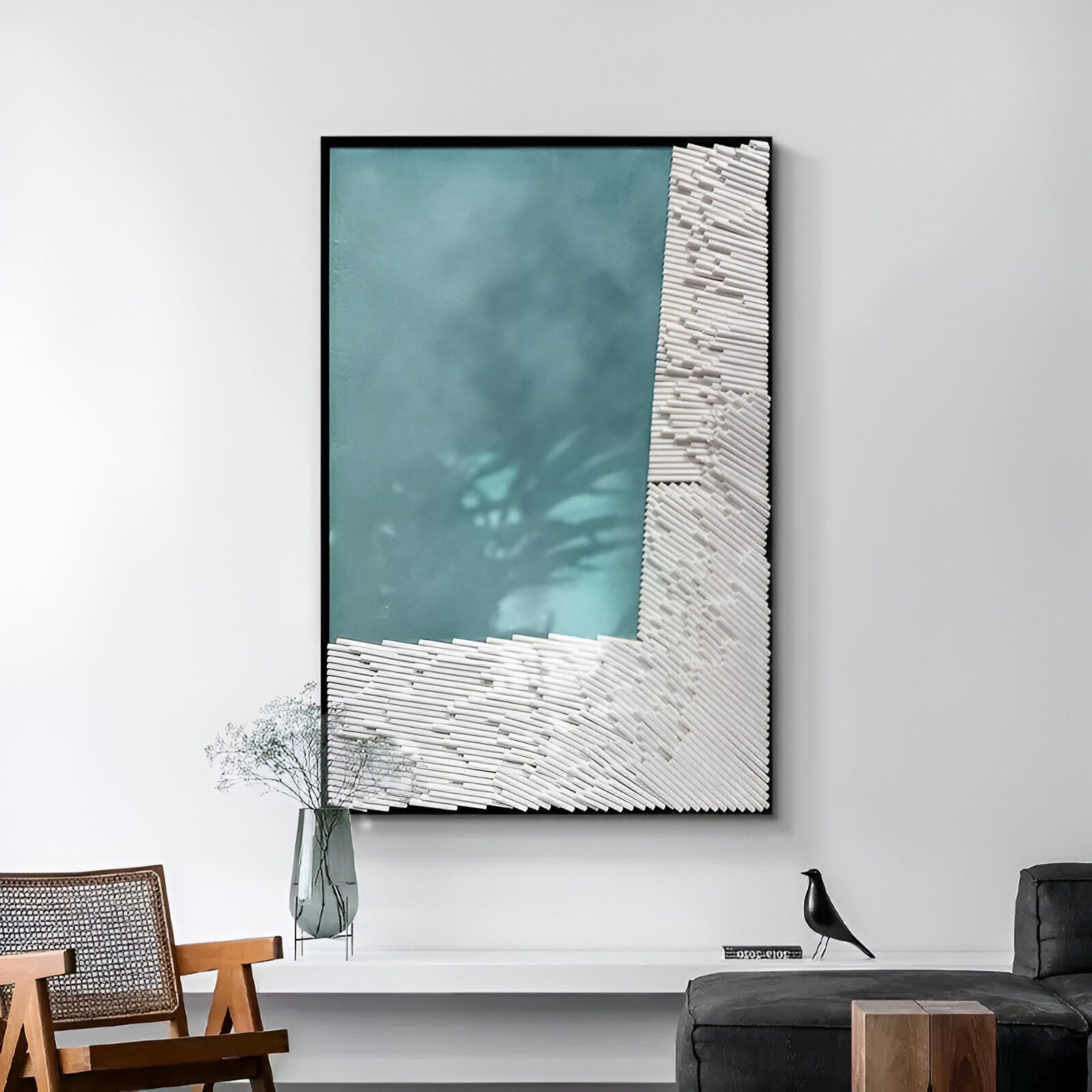 Cartura Teal & White Angled Fold Paper 3D Wall Art